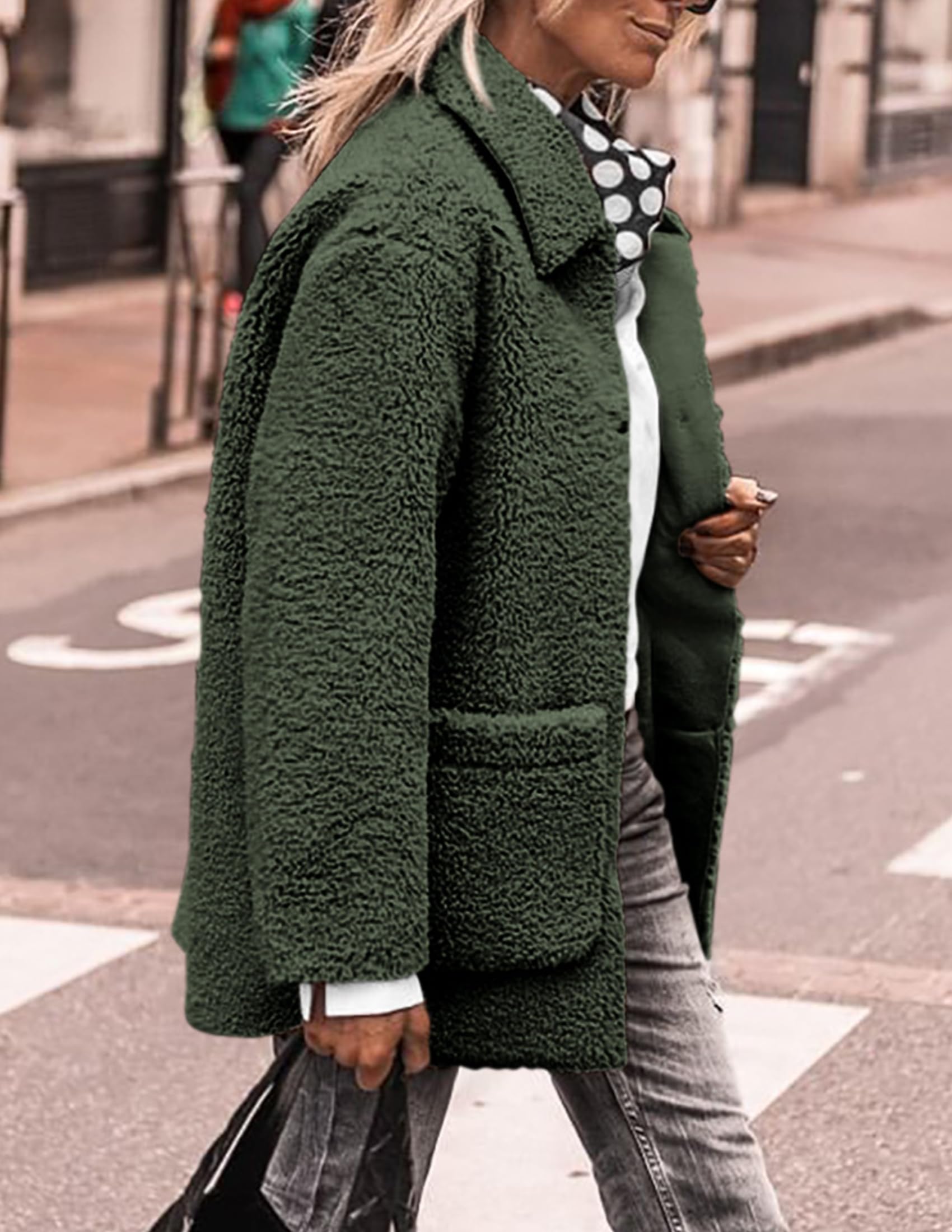 PRETTYGARDEN Women's Winter Faux Fur Coats Long Sleeve Lapel Button Down Pockets Fleece Sherpa Jacket Casual Trendy Outerwear thumbnail