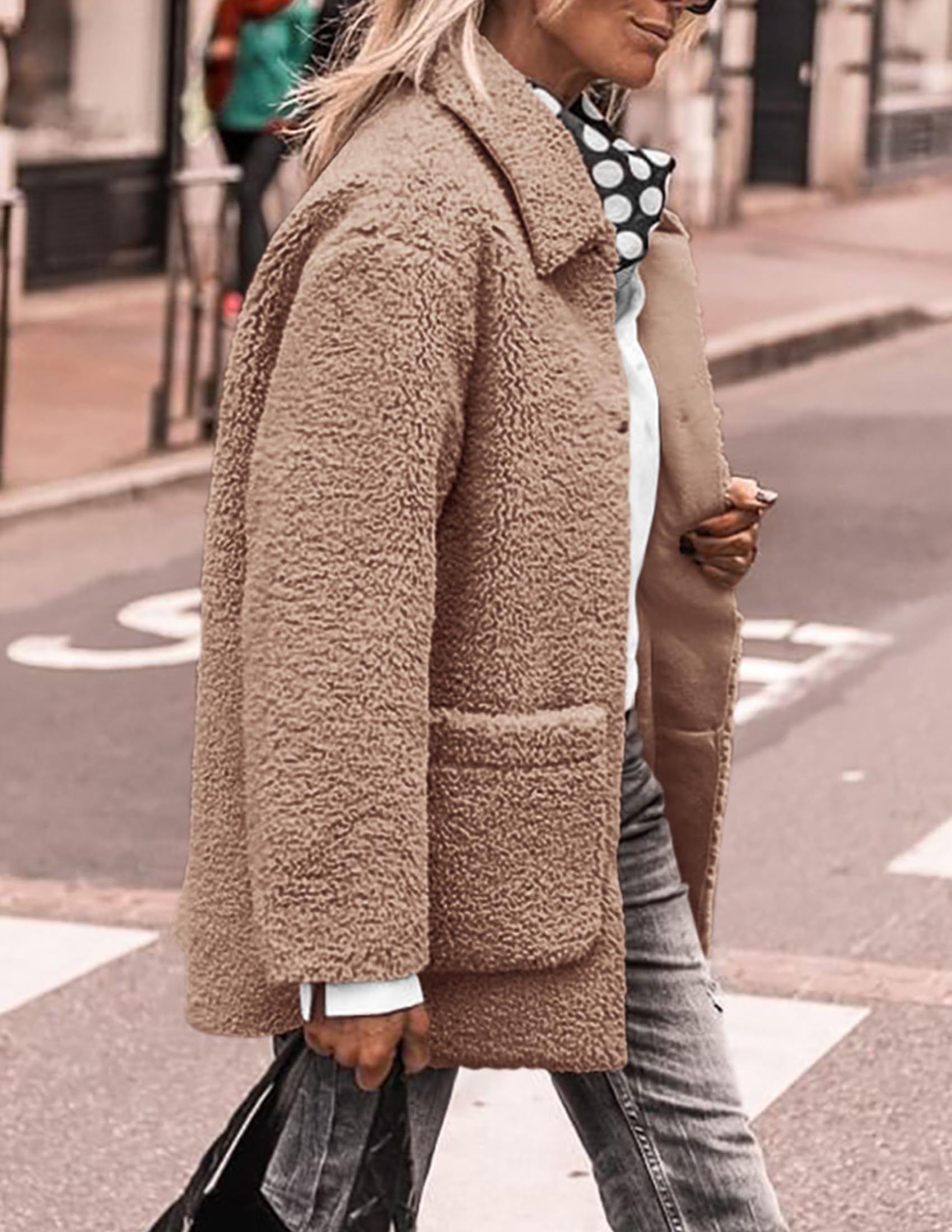 PRETTYGARDEN Women's Winter Faux Fur Coats Long Sleeve Lapel Button Down Pockets Fleece Sherpa Jacket Casual Trendy Outerwear thumbnail