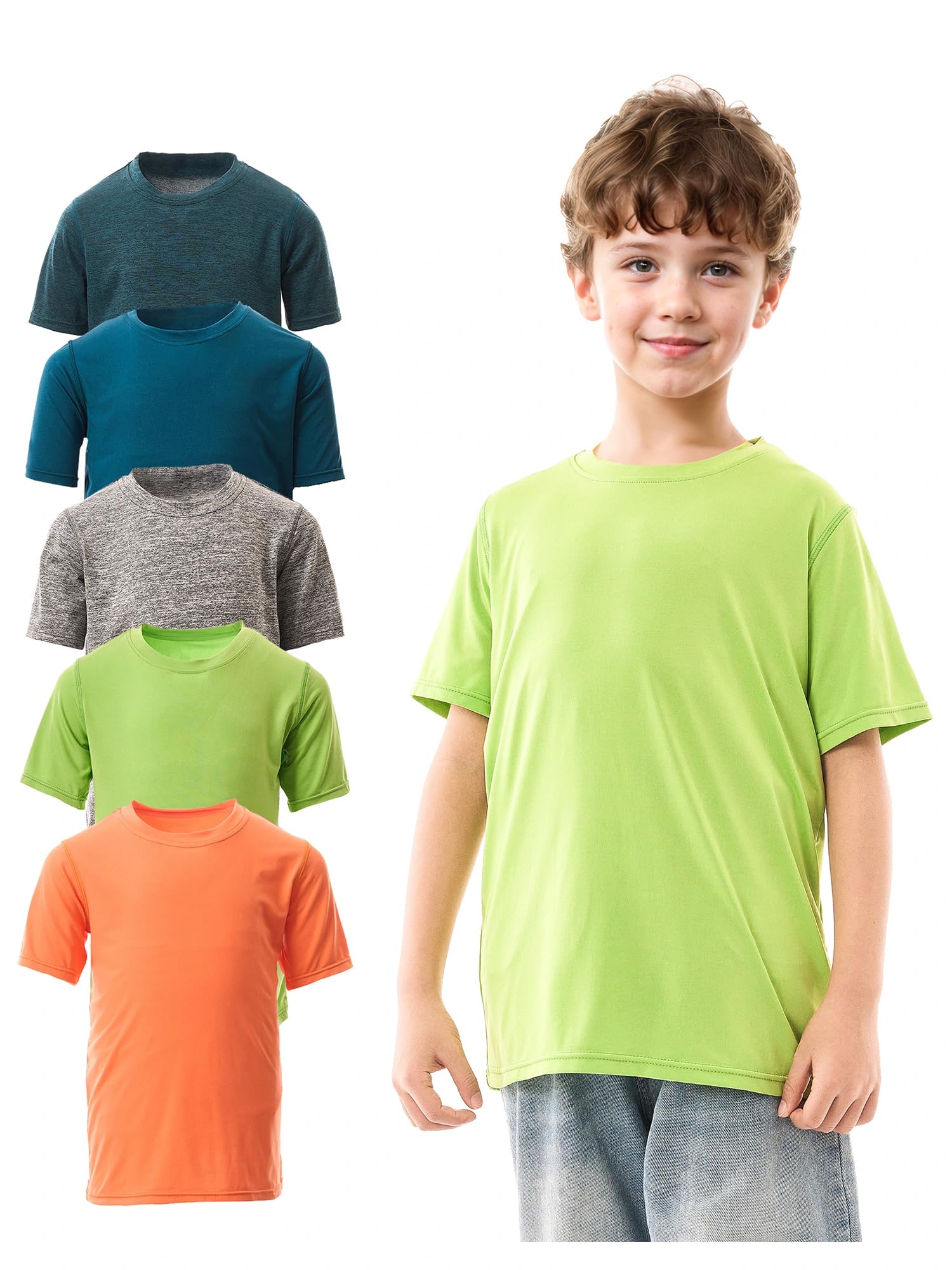 5 Pack Youth Dry-Fit T-Shirts Wicking Active Athletic Short Sleeve Tee for Kid Youth Teen 4-20 thumbnail