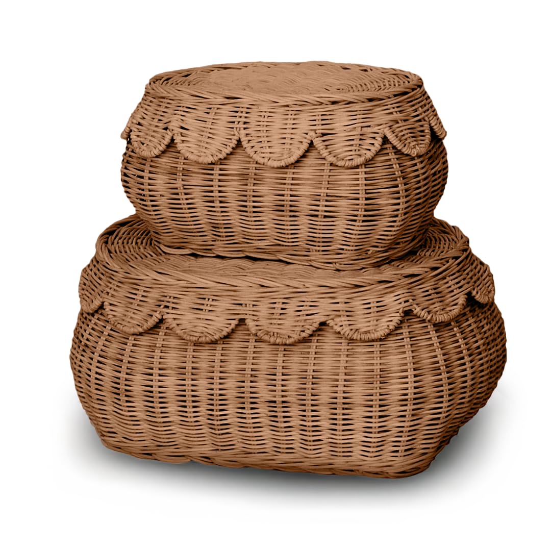 BEBE BASK The Original Scalloped Basket with Lid - Set of 2 (15x11x6 In)