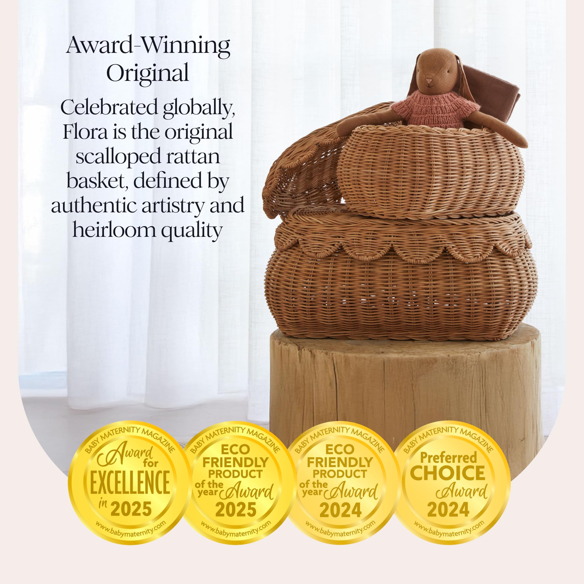 BEBE BASK The Original Scalloped Basket with Lid - Set of 2 (15x11x6 In) thumbnail
