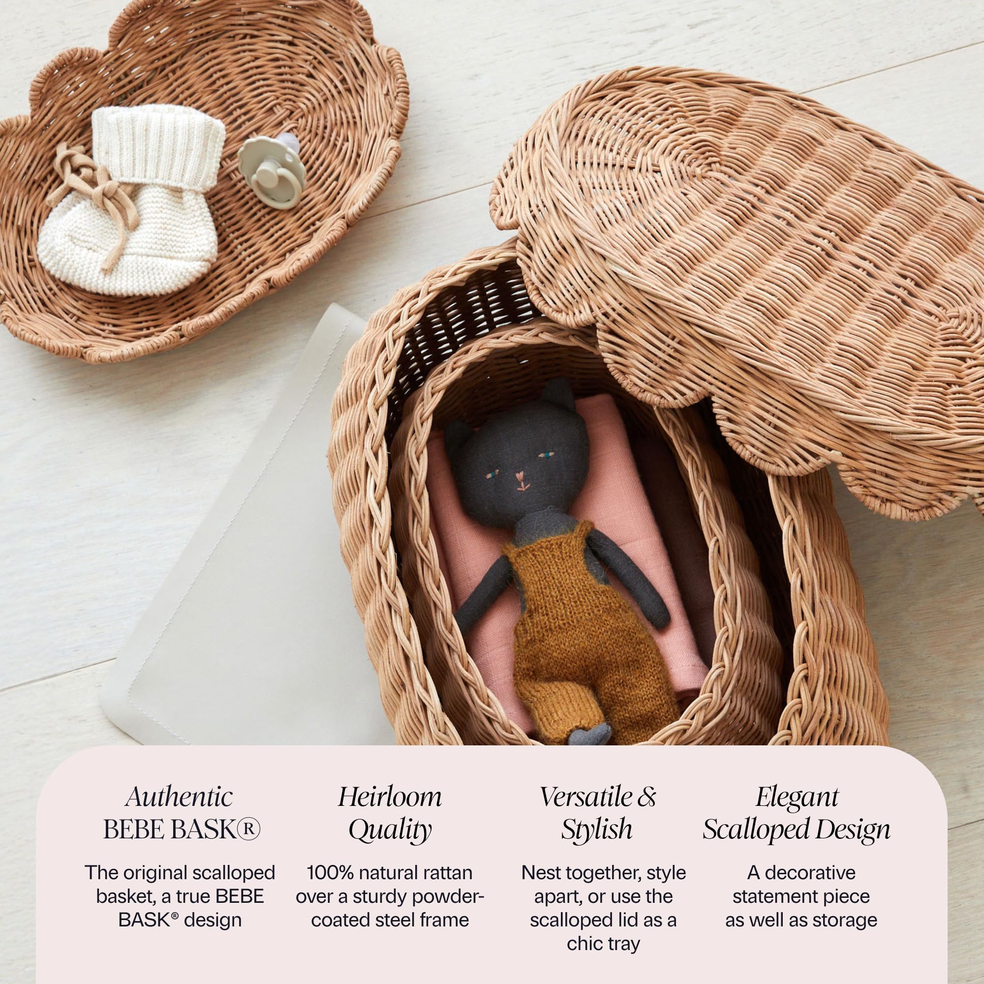 BEBE BASK The Original Scalloped Basket with Lid - Set of 2 (15x11x6 In) thumbnail