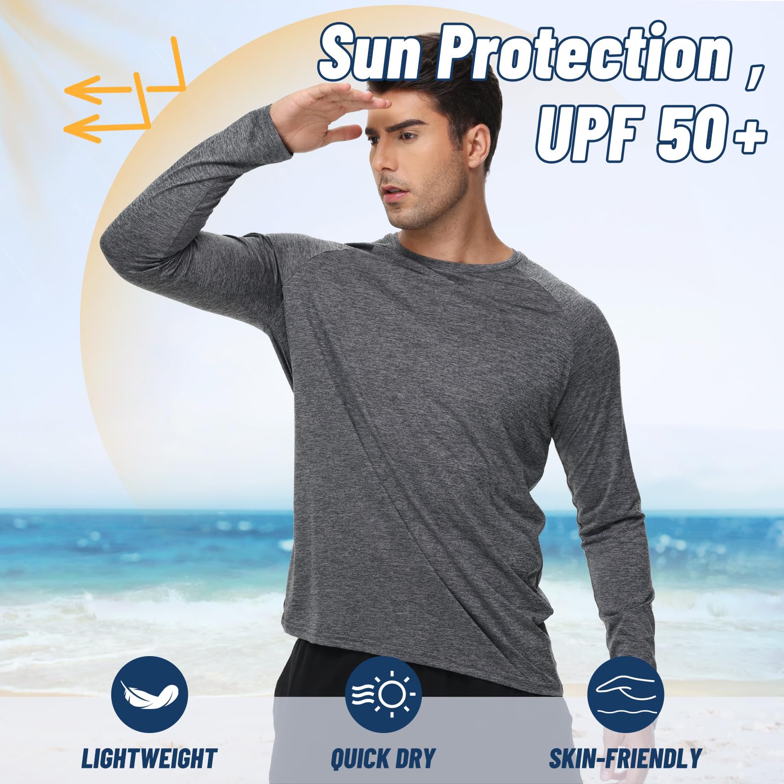 3 Pack Long Sleeve Shirts for Men - Quick Dry Moisture Wicking UV Sun Protection T-Shirts for Fishing Workout Athletic Gym thumbnail