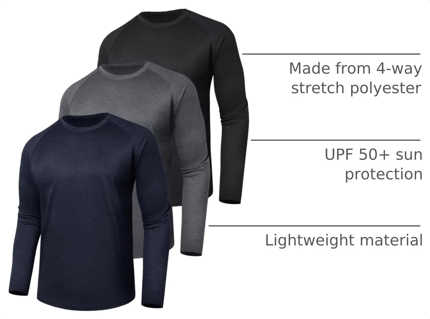 3 Pack Long Sleeve Shirts for Men - Quick Dry Moisture Wicking UV Sun Protection T-Shirts for Fishing Workout Athletic Gym thumbnail