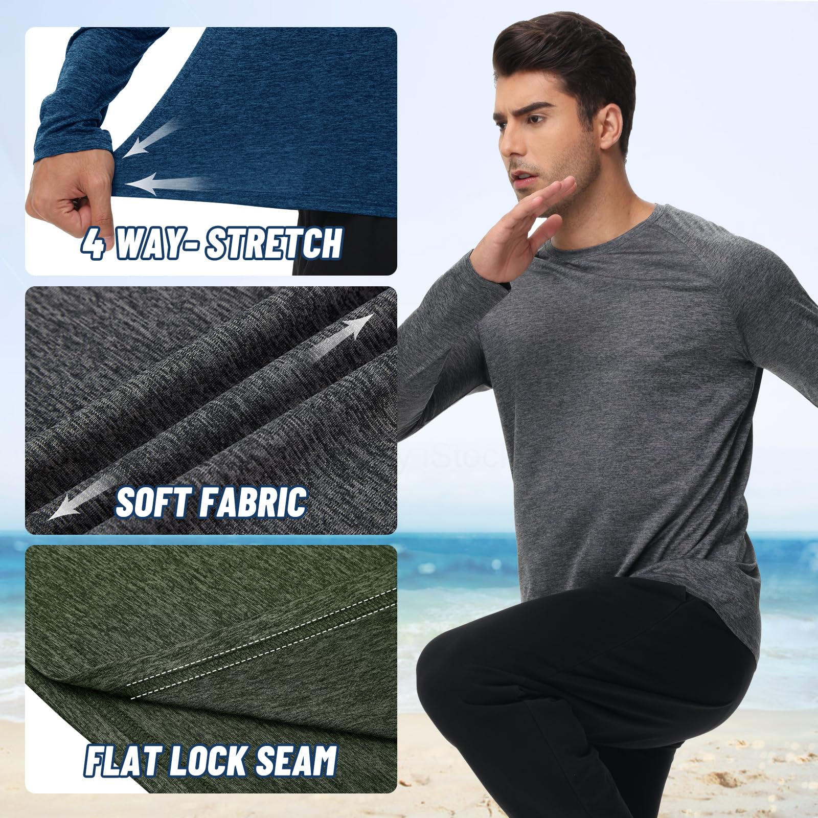 3 Pack Long Sleeve Shirts for Men - Quick Dry Moisture Wicking UV Sun Protection T-Shirts for Fishing Workout Athletic Gym thumbnail