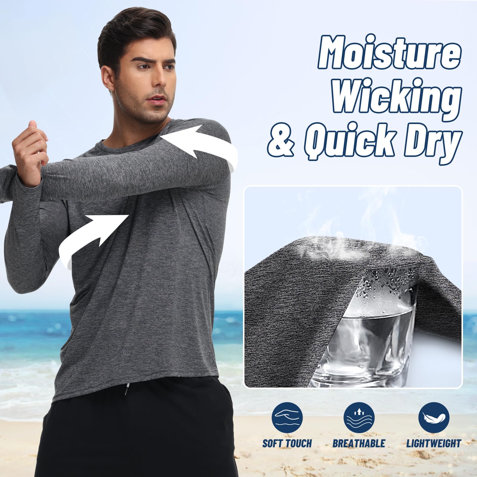 3 Pack Long Sleeve Shirts for Men - Quick Dry Moisture Wicking UV Sun Protection T-Shirts for Fishing Workout Athletic Gym thumbnail