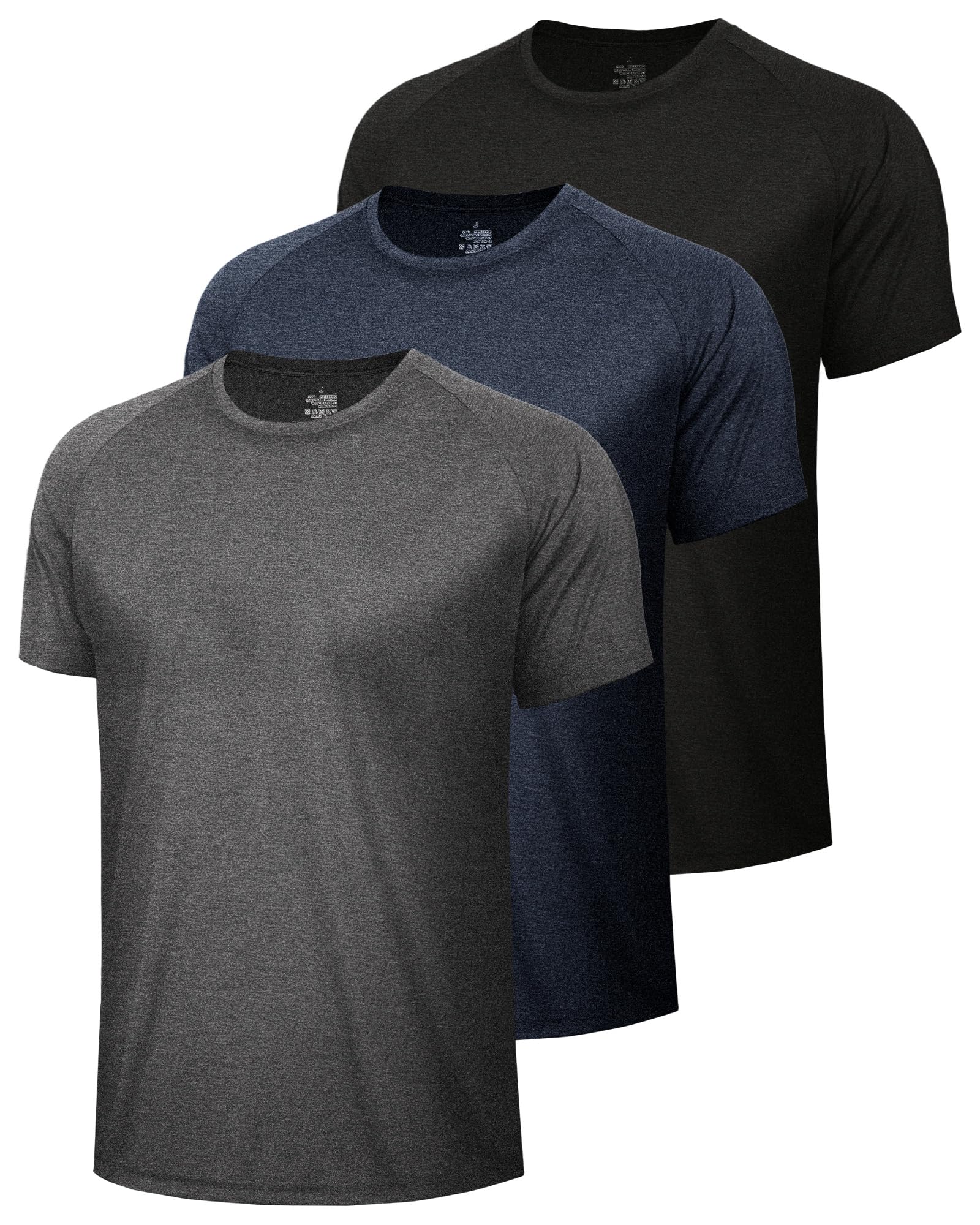 BOOJO 3 Pack Workout Mens Shirts - Quick Dry Causal Moisture Wicking Work Gym Athletic Short Sleeve for Running Sport Lounge