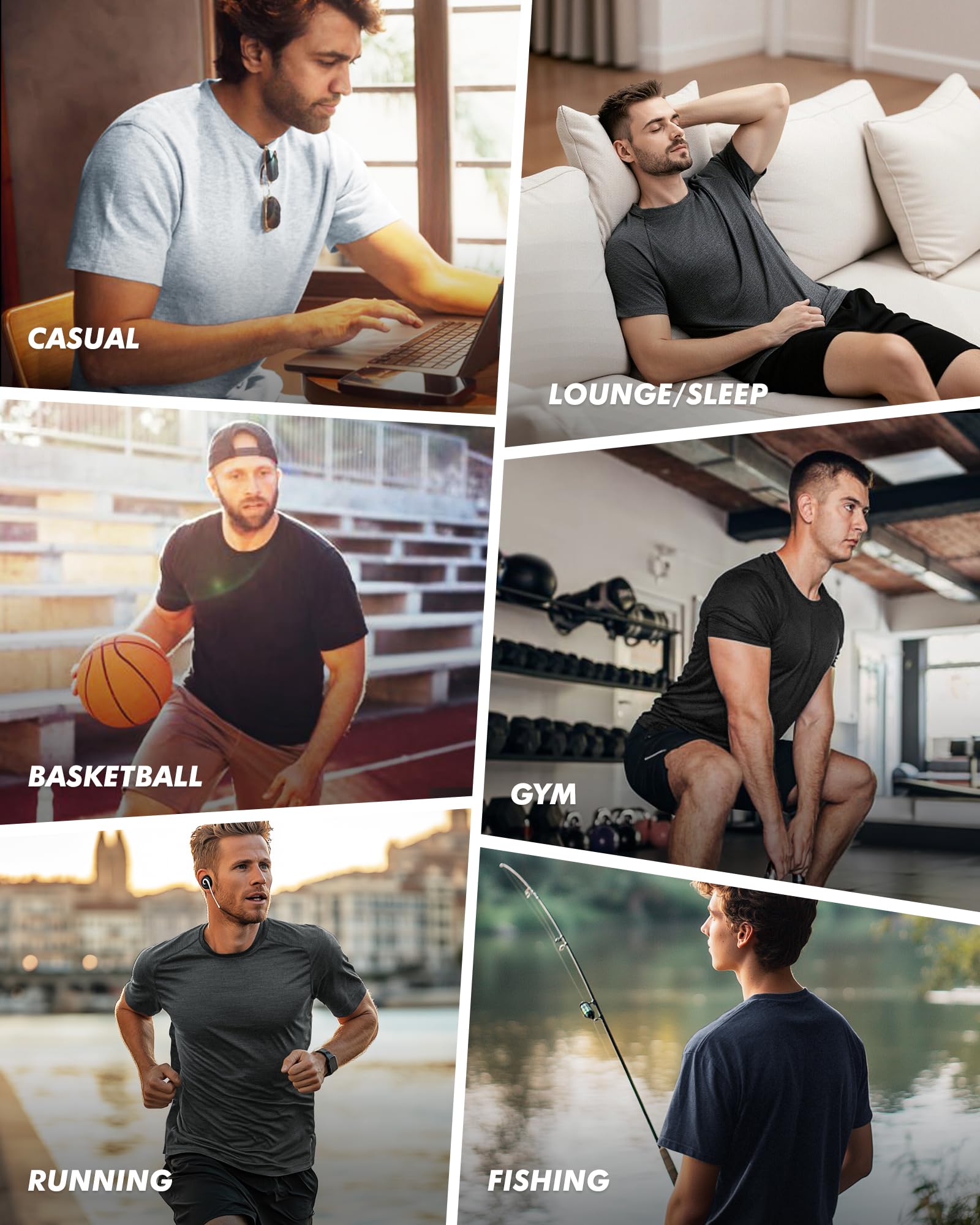BOOJO 3 Pack Workout Mens Shirts - Quick Dry Causal Moisture Wicking Work Gym Athletic Short Sleeve for Running Sport Lounge thumbnail