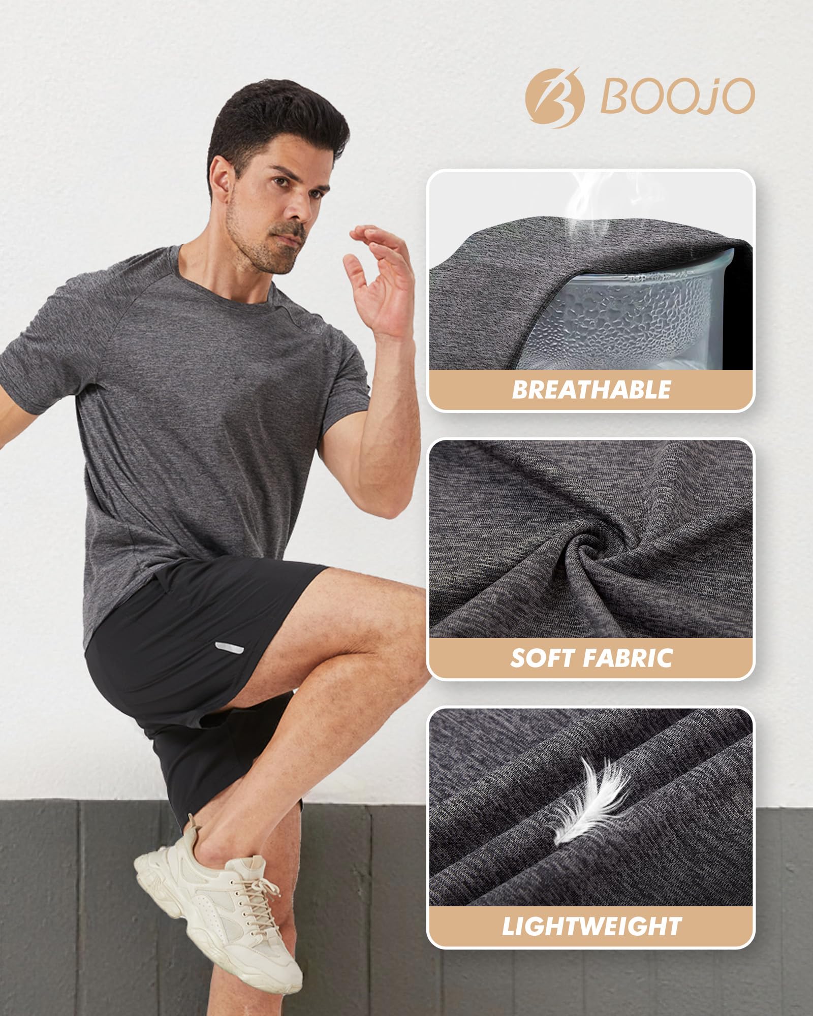 BOOJO 3 Pack Workout Mens Shirts - Quick Dry Causal Moisture Wicking Work Gym Athletic Short Sleeve for Running Sport Lounge thumbnail