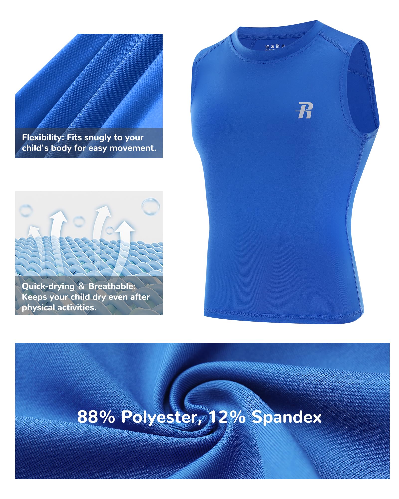 Runhit Boys Sleeveless Compression Shirt Kids Athletic Tank Tops Youth Quick Dry Undershirt for Football Basketball thumbnail