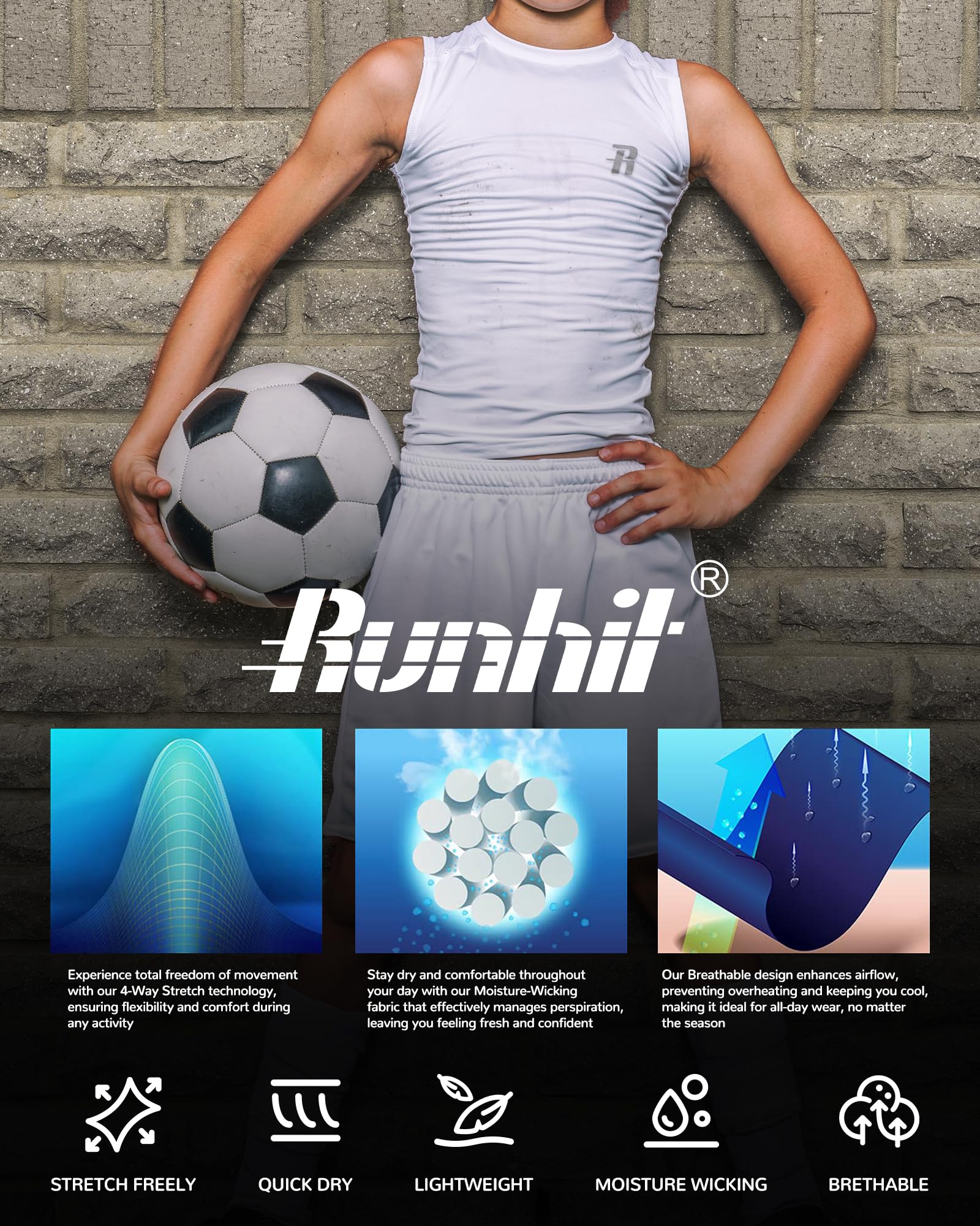 Runhit Boys Sleeveless Compression Shirt Kids Athletic Tank Tops Youth Quick Dry Undershirt for Football Basketball thumbnail