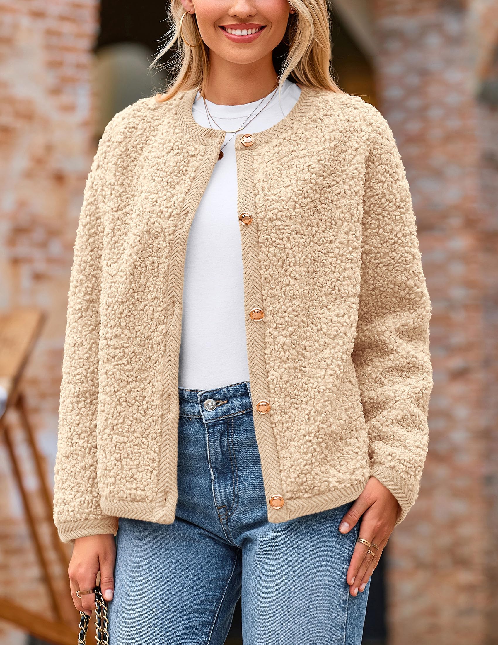 PRETTYGARDEN Women's Faux Fur Coat 2026 Fall Fuzzy Fleece Button up Shearling Cropped Jackets Winter Trendy Outerwear (Beige,Large) thumbnail