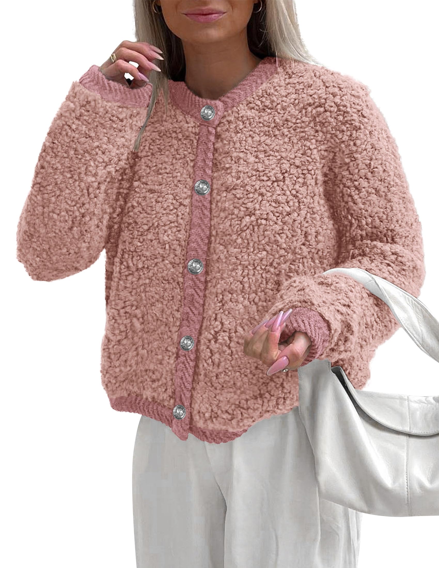 PRETTYGARDEN Women's Faux Fur Coat 2026 Fall Fuzzy Fleece Button up Shearling Cropped Jackets Winter Trendy Outerwear