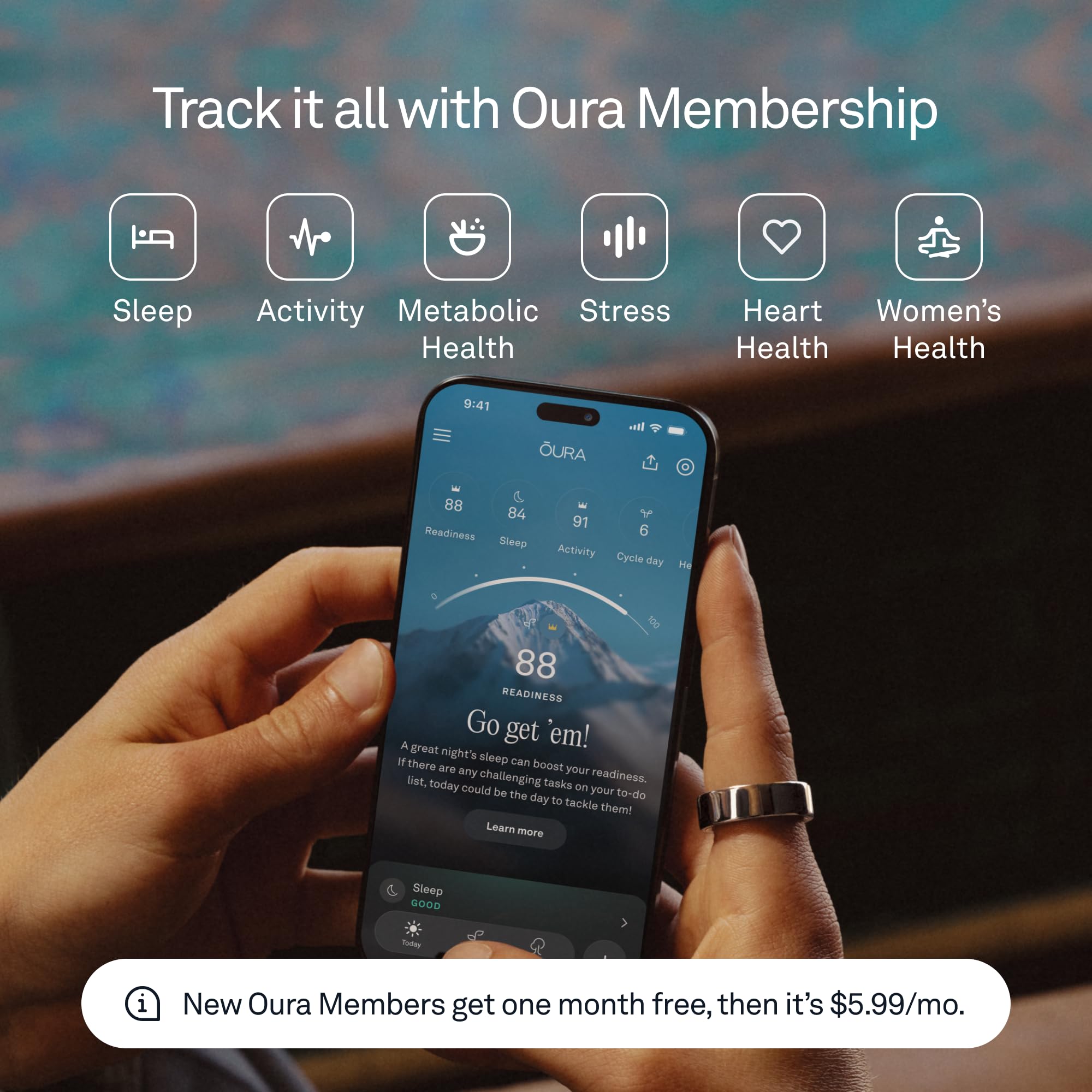 Oura Ring 4 - Silver - Size 10 - Sleep, Activity, Women’s Health, AI Advisor, Up to 8 Days of Battery Life, Size Before You Buy, Android & iOS Compatible thumbnail