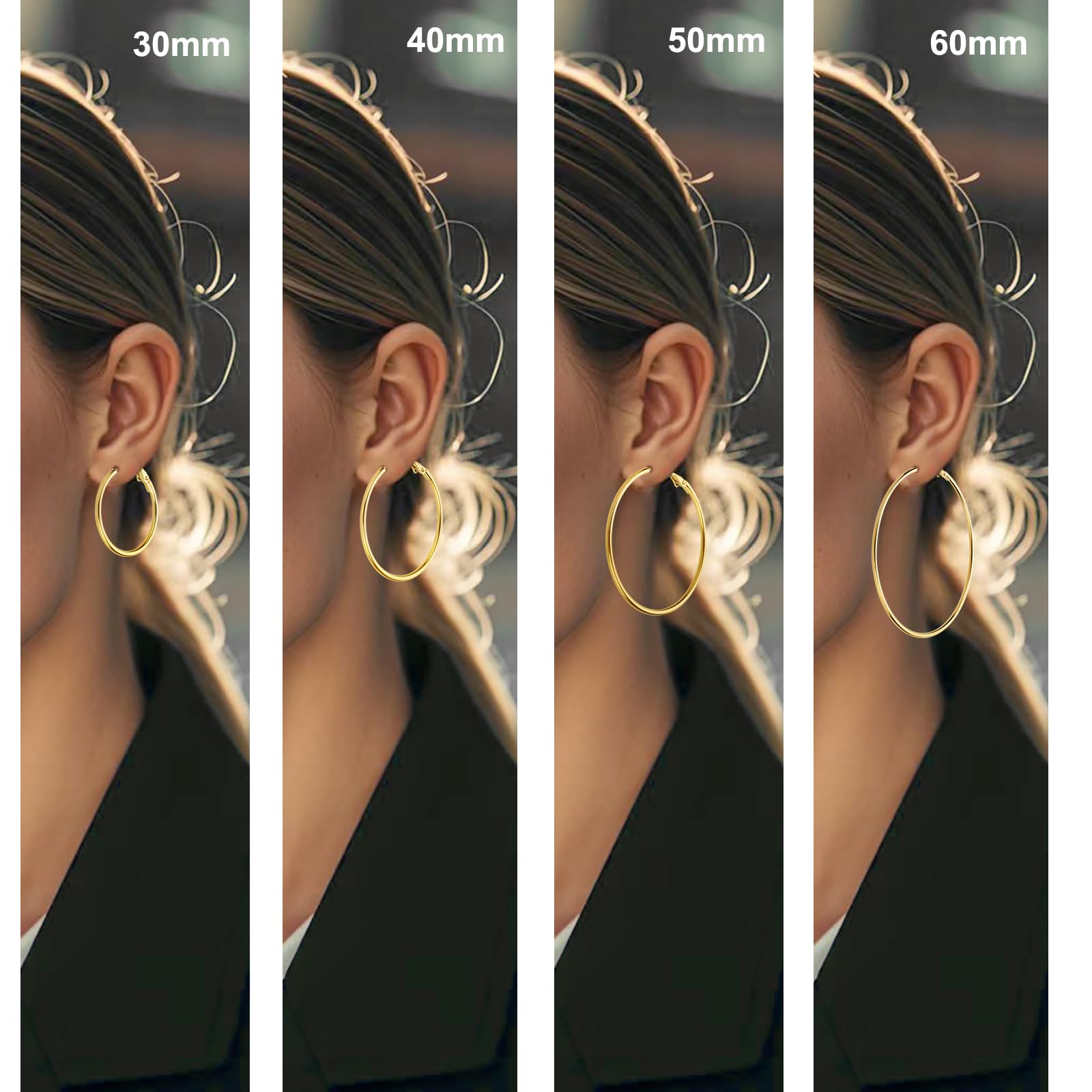 14K Gold Plated Stainless Steel Hoop Earrings - Hypoallergenic, Lightweight, 4 Pairs thumbnail