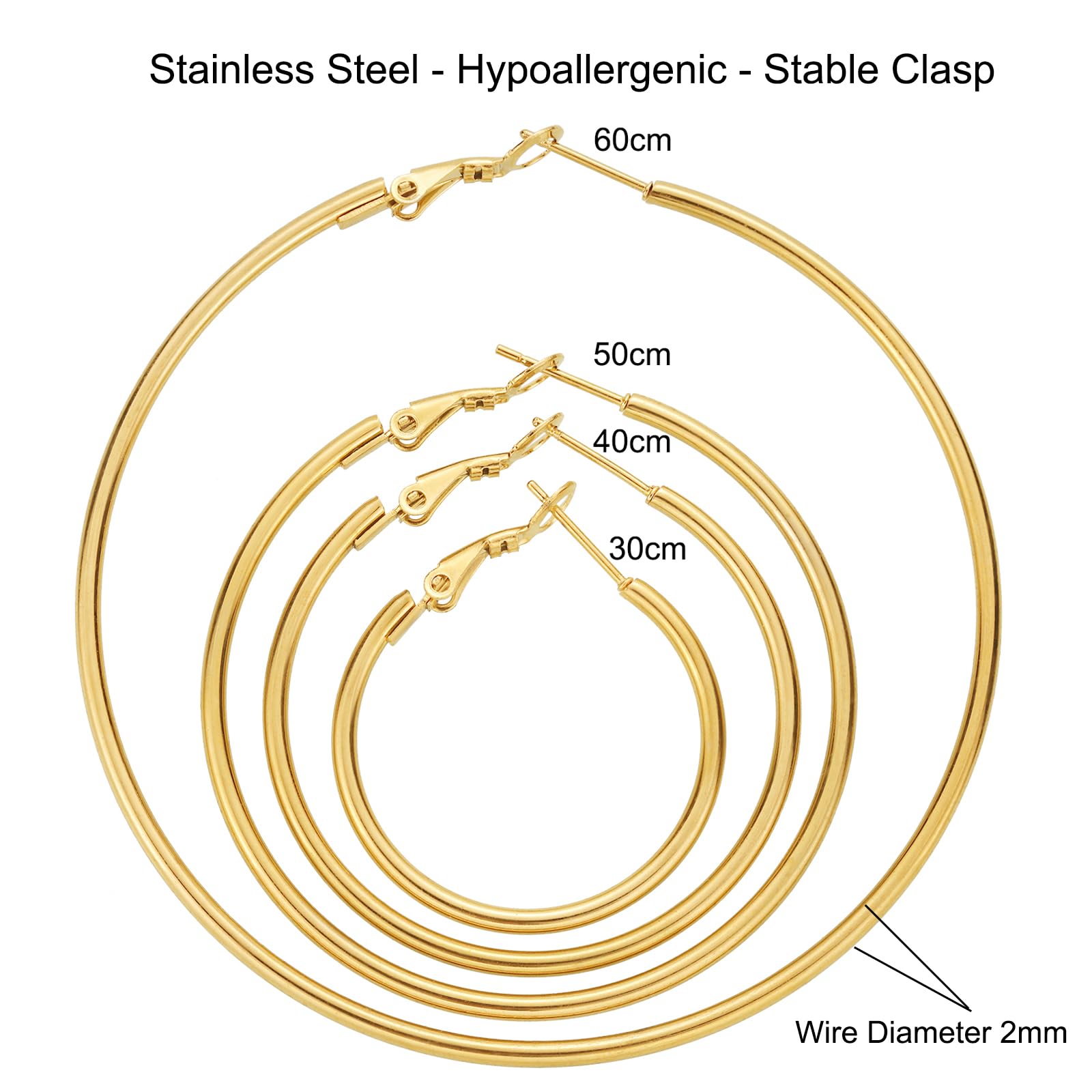 14K Gold Plated Stainless Steel Hoop Earrings - Hypoallergenic, Lightweight, 4 Pairs thumbnail