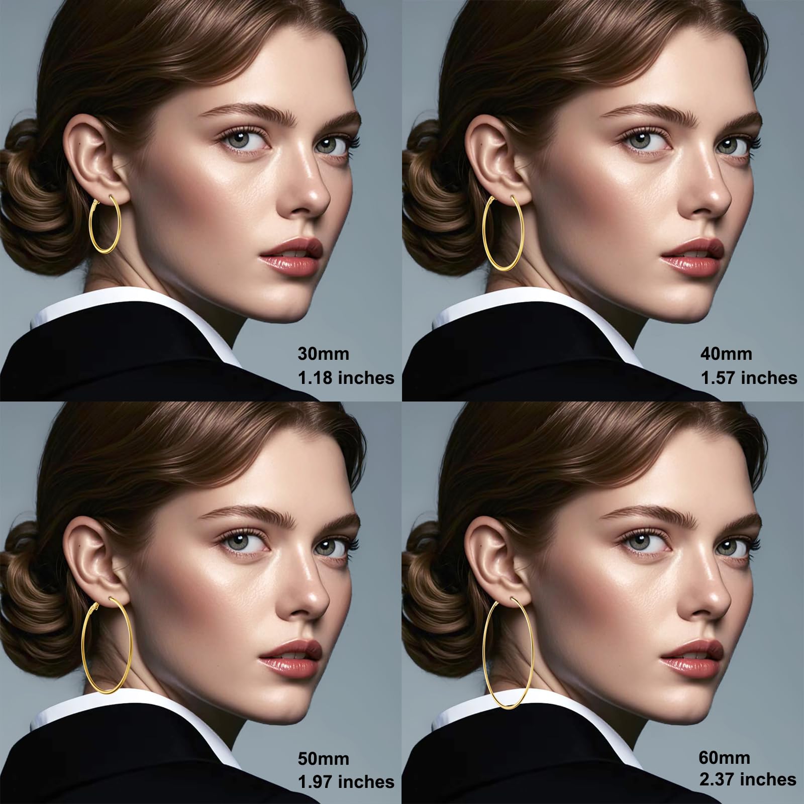 14K Gold Plated Stainless Steel Hoop Earrings - Hypoallergenic, Lightweight, 4 Pairs thumbnail