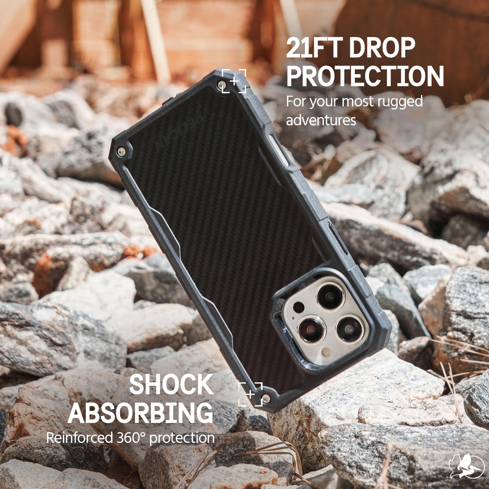 Pelican Shield iPhone 16 Pro Max Case [Compatible with MagSafe] Rugged Phone Case w/ 21ft Military-Grade Drop Protection - Heavy Duty Phone Cover w/Belt Clip Holster for iPhone 16 Pro Max - Carbon thumbnail