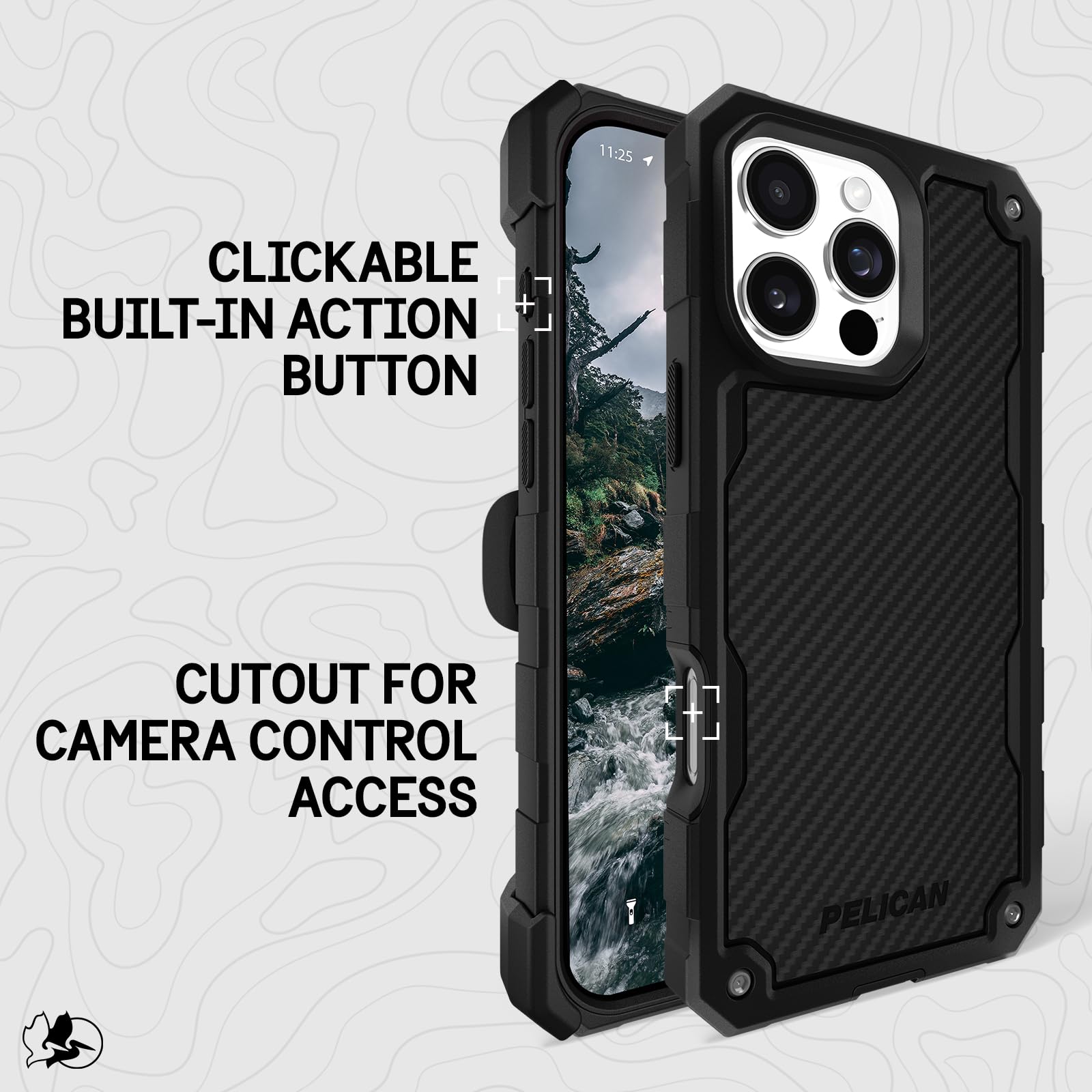 Pelican Shield iPhone 16 Pro Max Case [Compatible with MagSafe] Rugged Phone Case w/ 21ft Military-Grade Drop Protection - Heavy Duty Phone Cover w/Belt Clip Holster for iPhone 16 Pro Max - Carbon thumbnail