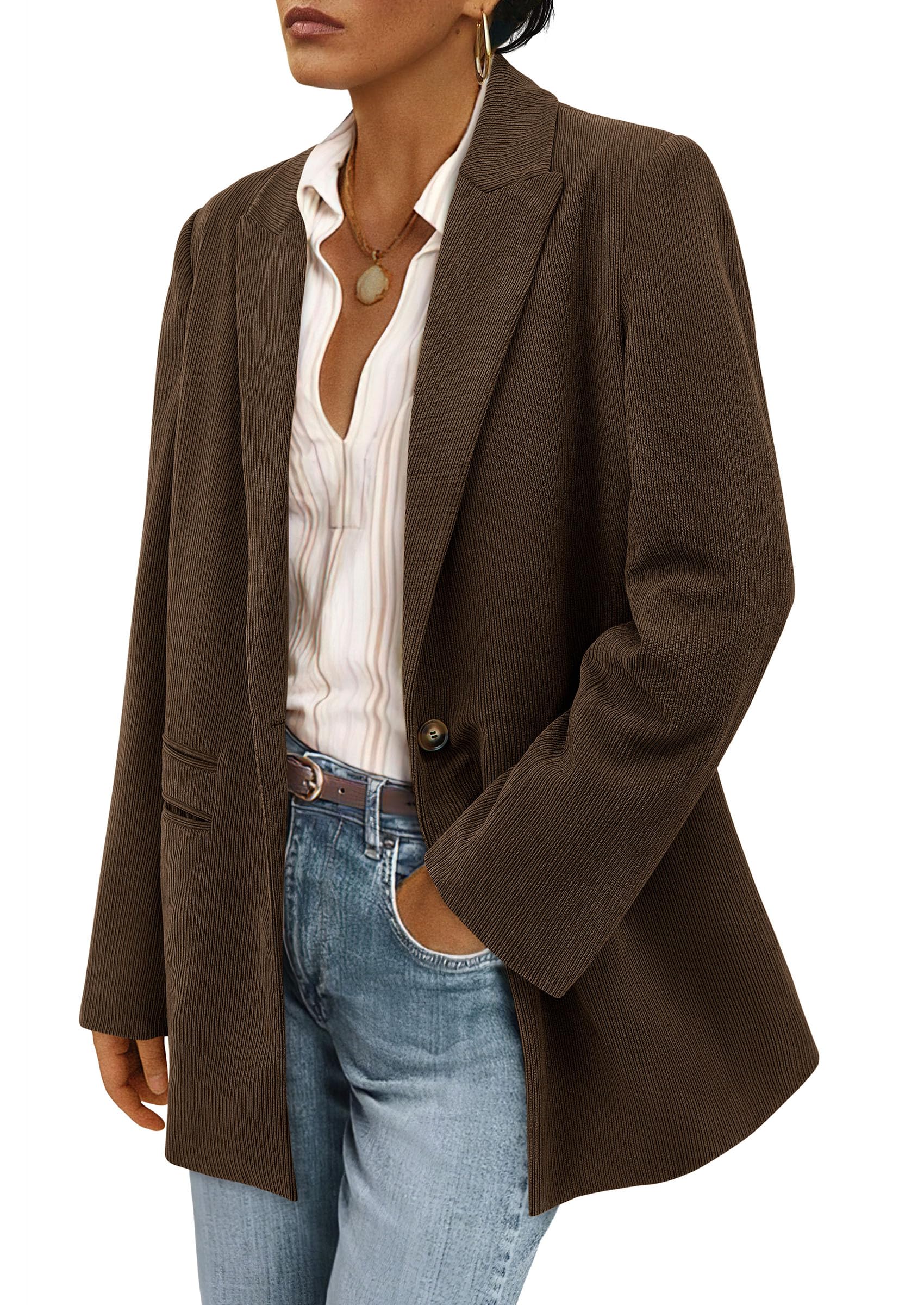 PRETTYGARDEN Women's Winter Corduroy Blazers Jackets Dressy Casual Ribbed Long Sleeve Lapel Fashion Work Business Outerwear