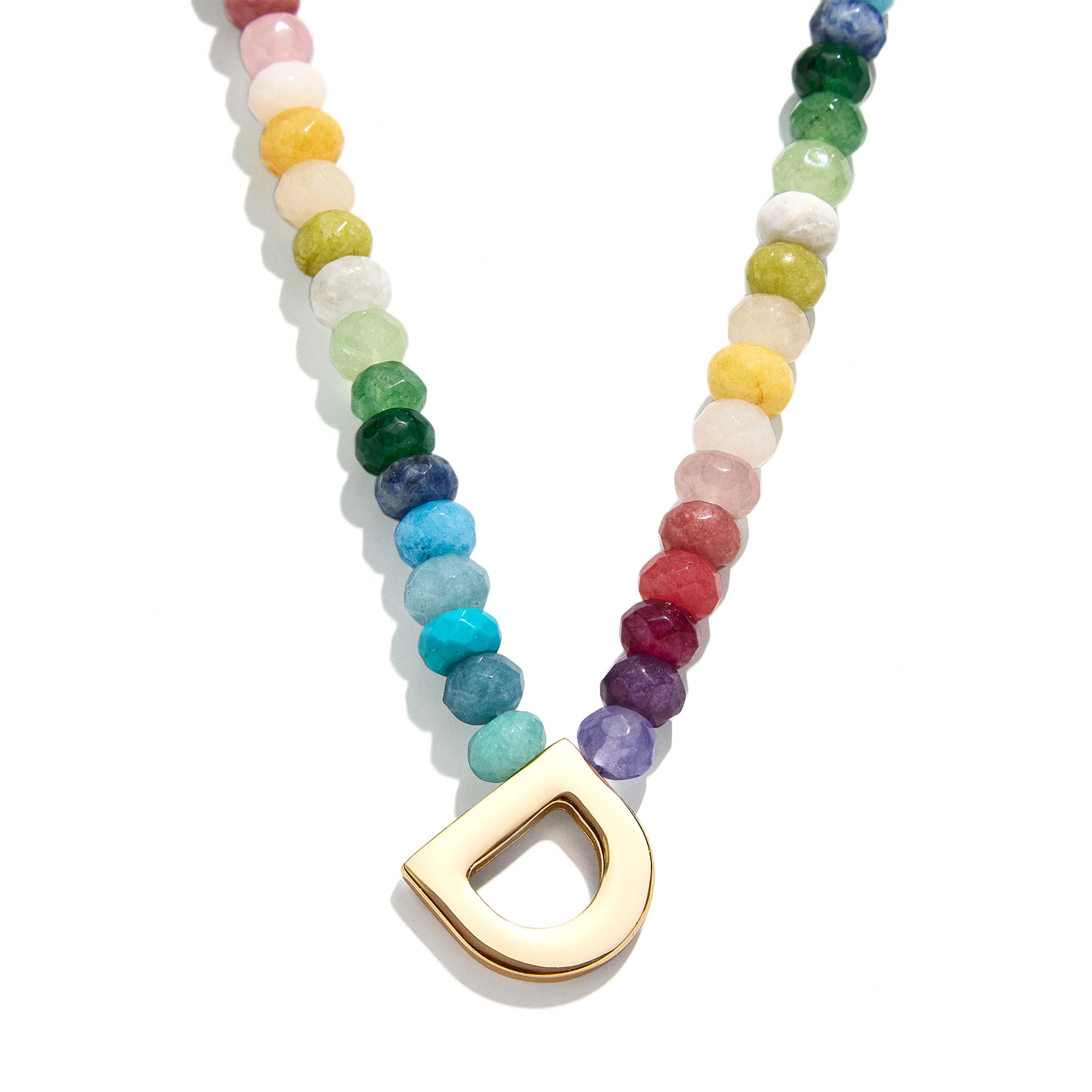 BaubleBar Semi-Precious Block Initial Necklace for Women - Colorful Personalized Necklaces, Custom Pendant Necklace w/Natural Gemstones, Beaded Necklace, Fashion Jewelry