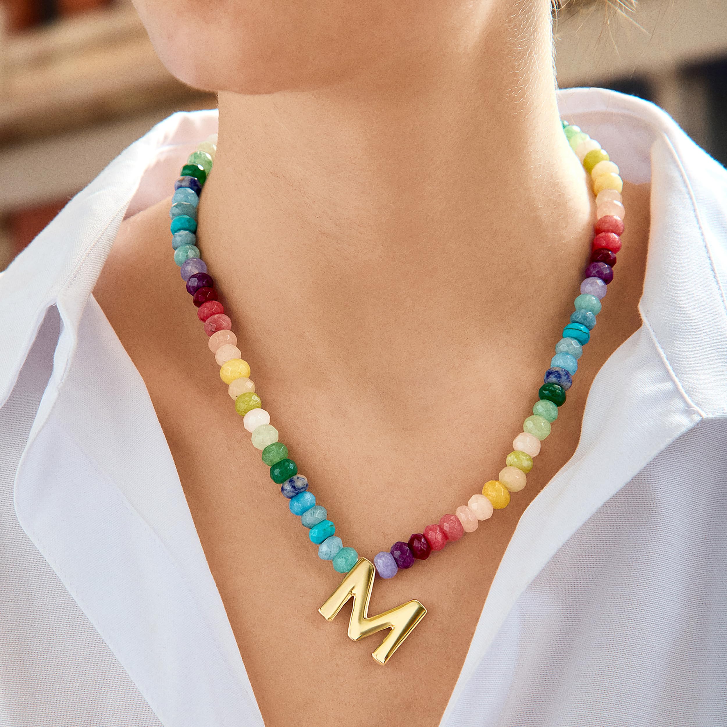 BaubleBar Semi-Precious Block Initial Necklace for Women - Colorful Personalized Necklaces, Custom Pendant Necklace w/Natural Gemstones, Beaded Necklace, Fashion Jewelry thumbnail