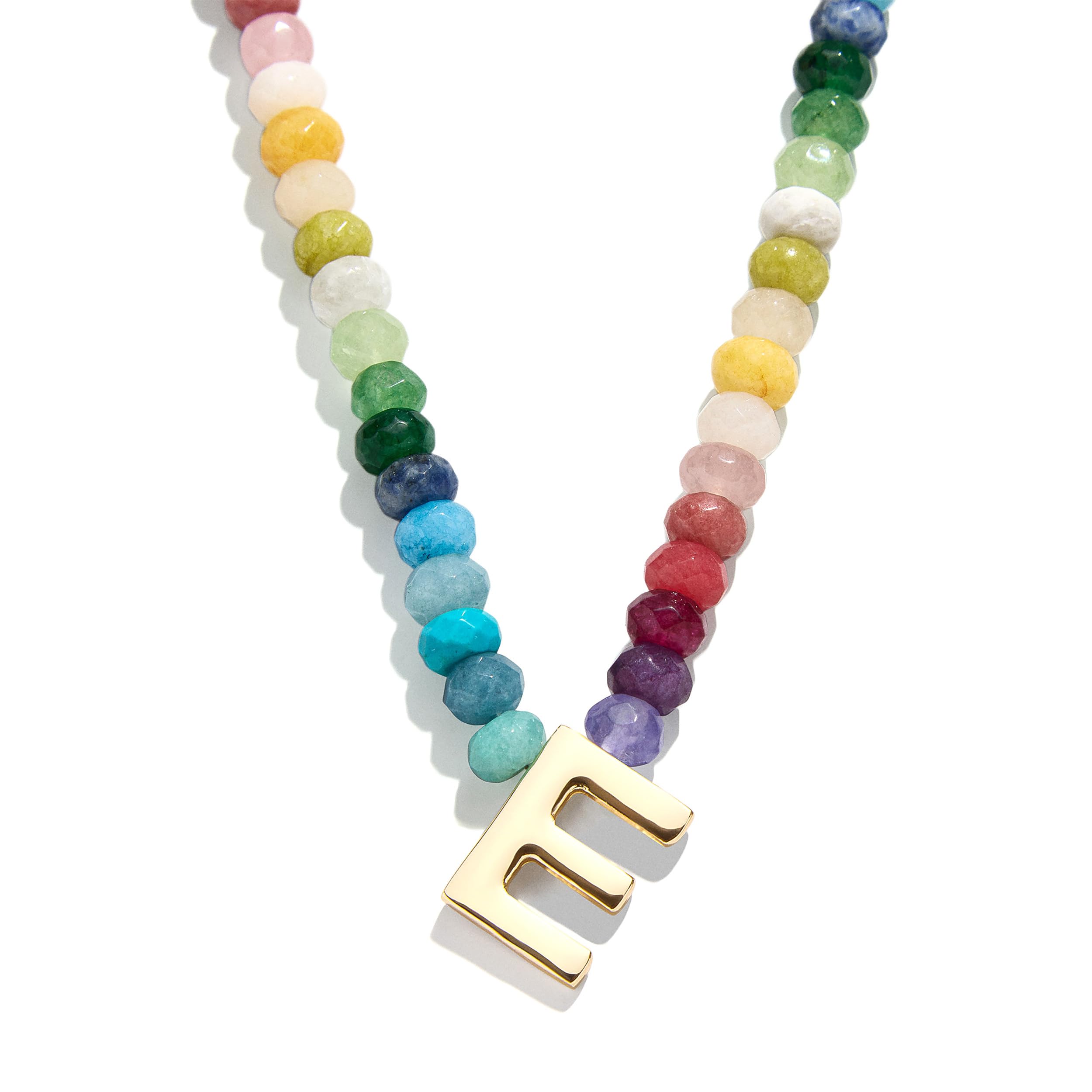 BaubleBar Semi-Precious Block Initial Necklace for Women - Colorful Personalized Necklaces, Custom Pendant Necklace w/Natural Gemstones, Beaded Necklace, Fashion Jewelry