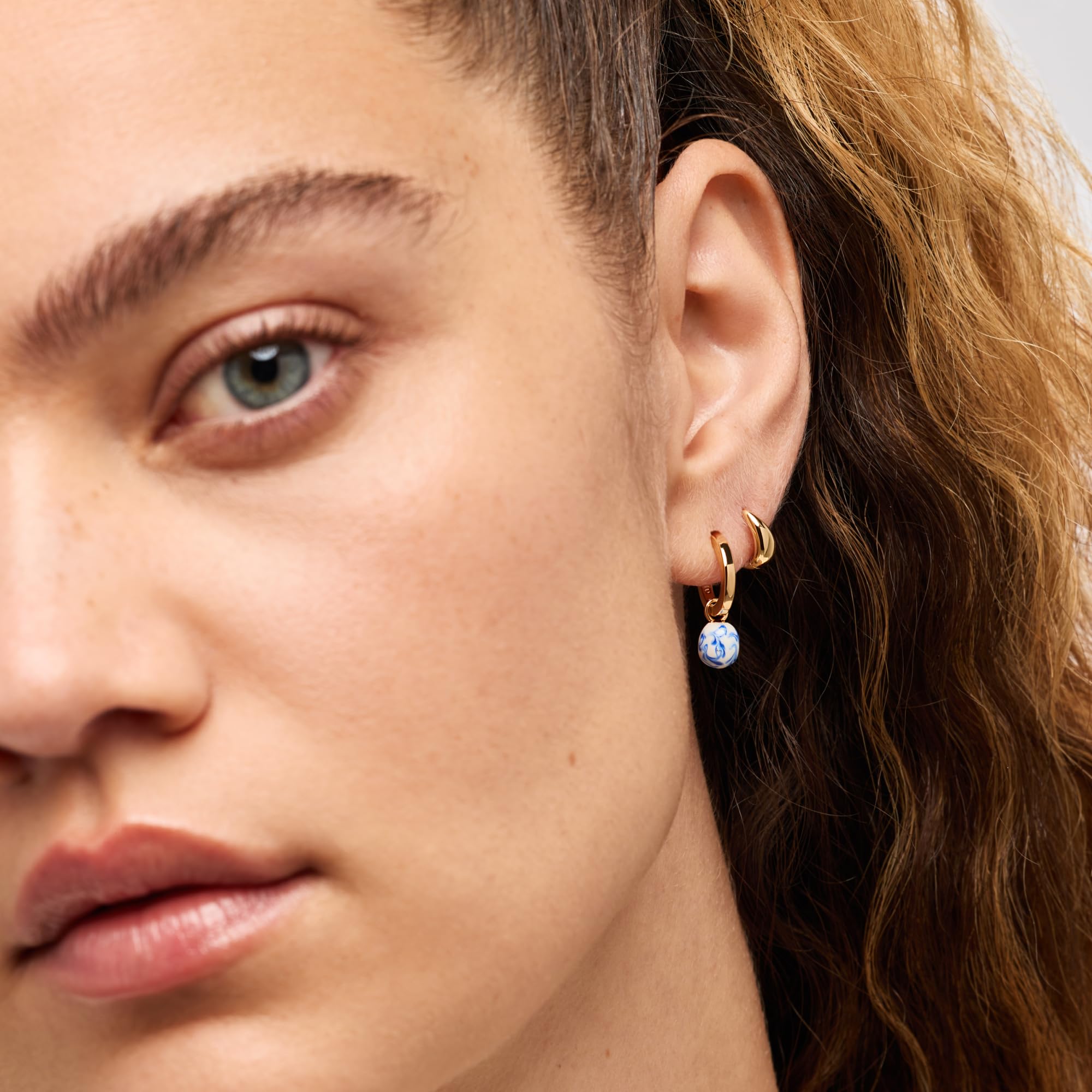 Ana Luisa Frida Pearl Jewelry Huggie Hoops - Medium & Small 14K Gold Plated & Silver Rhodium Plated Drop Hoop Earrings with Freshwater Pearls - 2-in-1 Hypoallergenic Water-Resistant, Tarnish-Free Hoop thumbnail