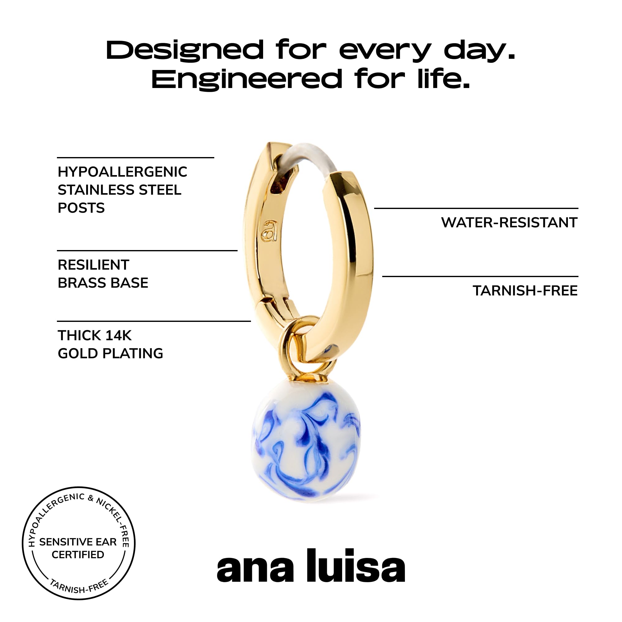 Ana Luisa Frida Pearl Jewelry Huggie Hoops - Medium & Small 14K Gold Plated & Silver Rhodium Plated Drop Hoop Earrings with Freshwater Pearls - 2-in-1 Hypoallergenic Water-Resistant, Tarnish-Free Hoop thumbnail