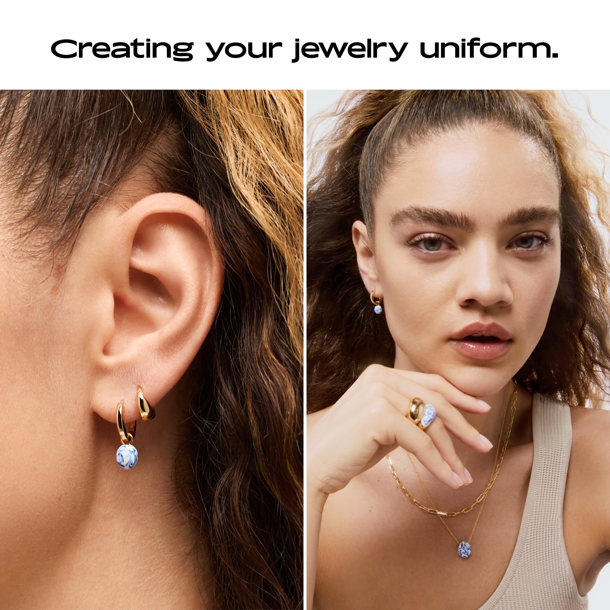 Ana Luisa Frida Pearl Jewelry Huggie Hoops - Medium & Small 14K Gold Plated & Silver Rhodium Plated Drop Hoop Earrings with Freshwater Pearls - 2-in-1 Hypoallergenic Water-Resistant, Tarnish-Free Hoop thumbnail