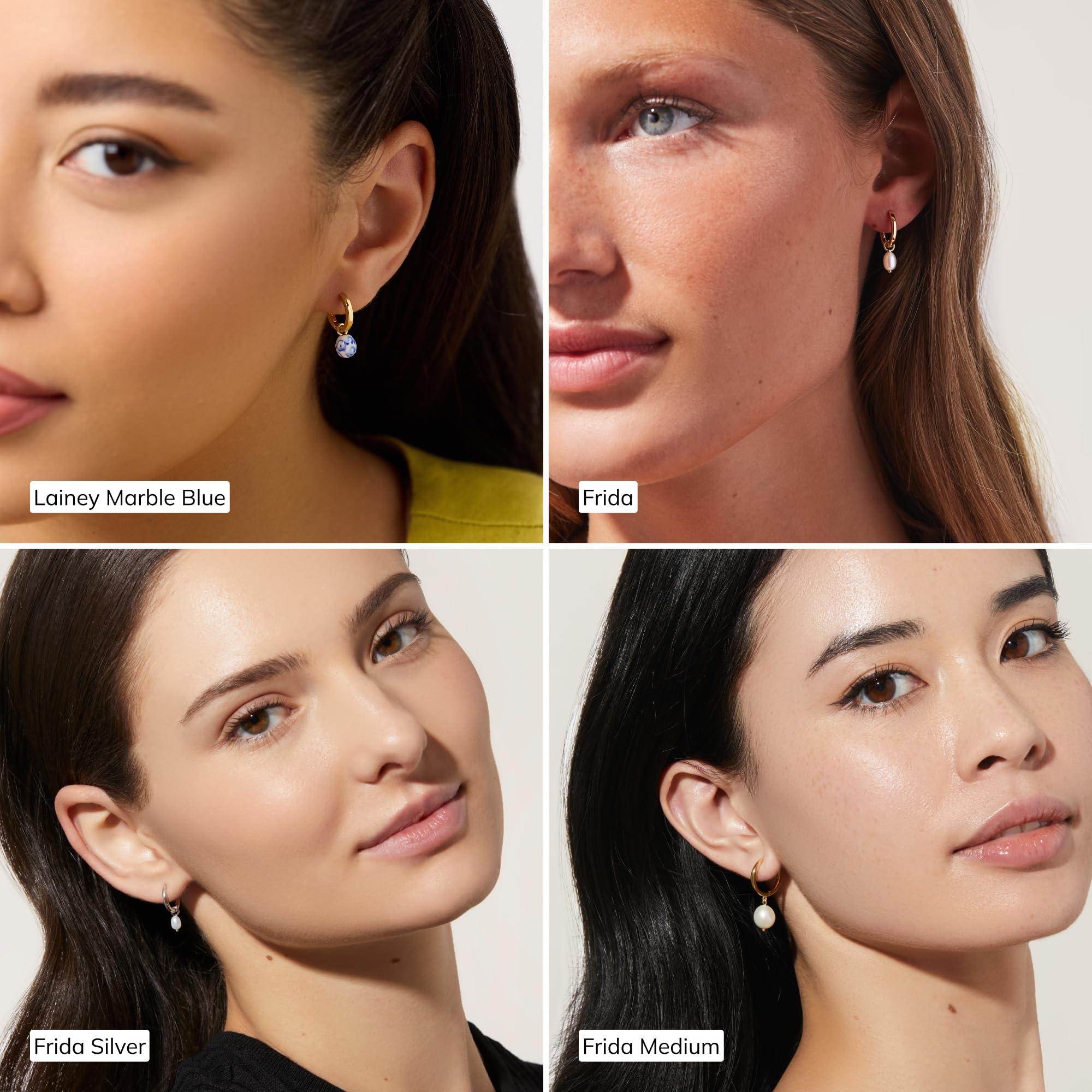 Ana Luisa Frida Pearl Jewelry Huggie Hoops - Medium & Small 14K Gold Plated & Silver Rhodium Plated Drop Hoop Earrings with Freshwater Pearls - 2-in-1 Hypoallergenic Water-Resistant, Tarnish-Free Hoop thumbnail