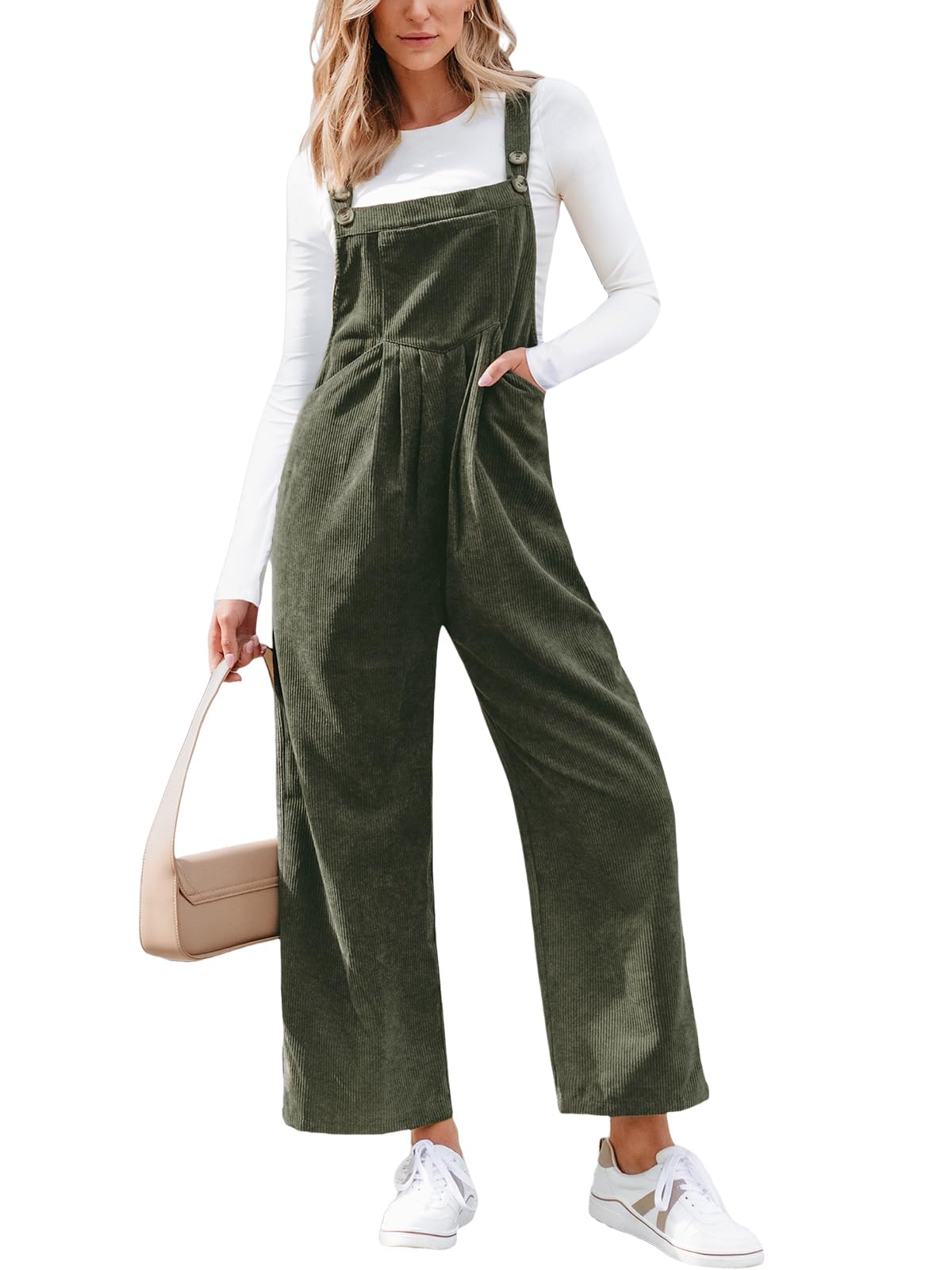 CUPSHE Womens Jumpsuit Corduroy Overalls Square Neck Sleeveless Wide Leg Jumpsuits Pockets Casual Outfit Loose Fall Romper