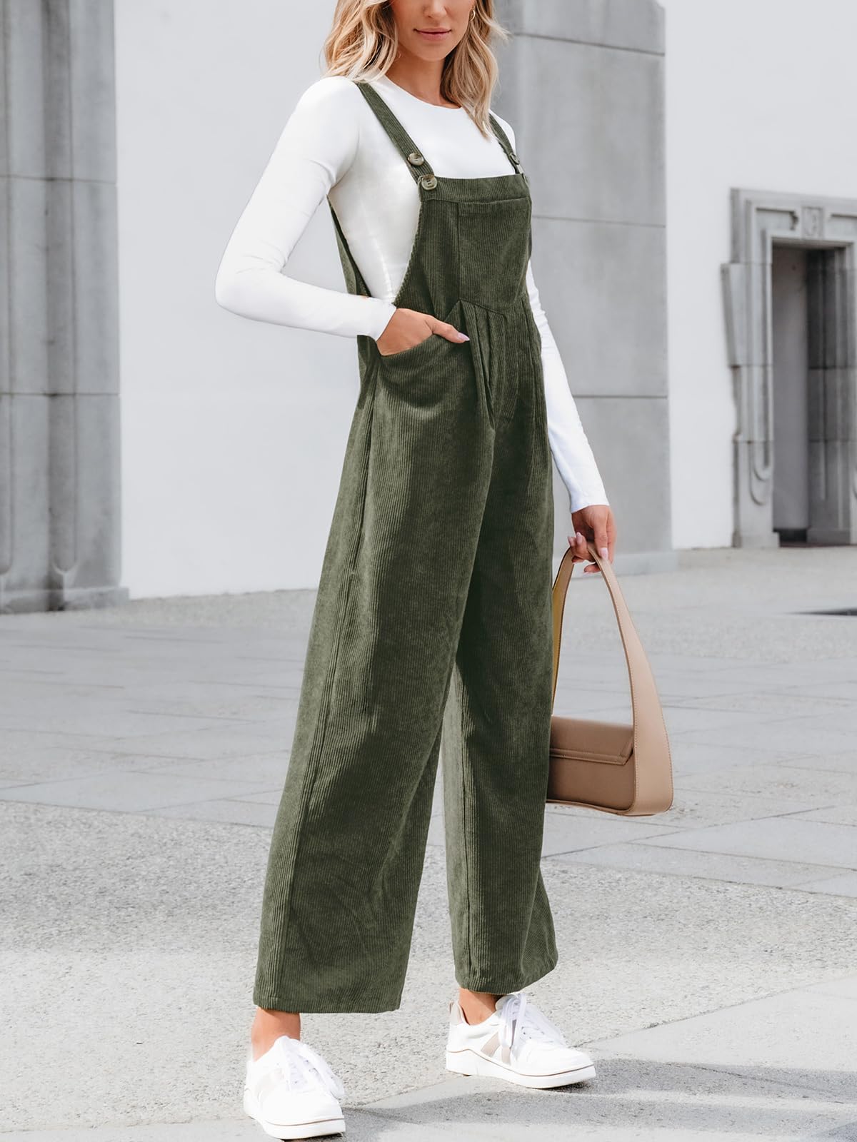CUPSHE Womens Jumpsuit Corduroy Overalls Square Neck Sleeveless Wide Leg Jumpsuits Pockets Casual Outfit Loose Fall Romper thumbnail