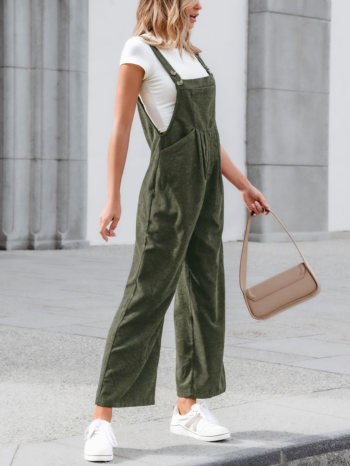 CUPSHE Womens Jumpsuit Corduroy Overalls Square Neck Sleeveless Wide Leg Jumpsuits Pockets Casual Outfit Loose Fall Romper thumbnail