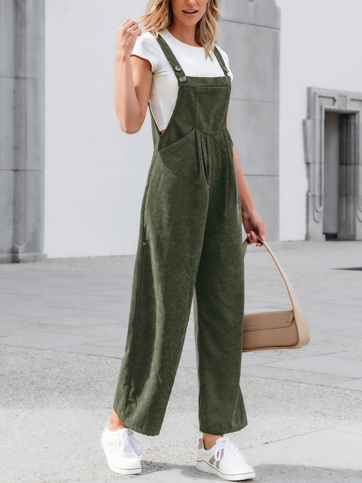 CUPSHE Womens Jumpsuit Corduroy Overalls Square Neck Sleeveless Wide Leg Jumpsuits Pockets Casual Outfit Loose Fall Romper thumbnail