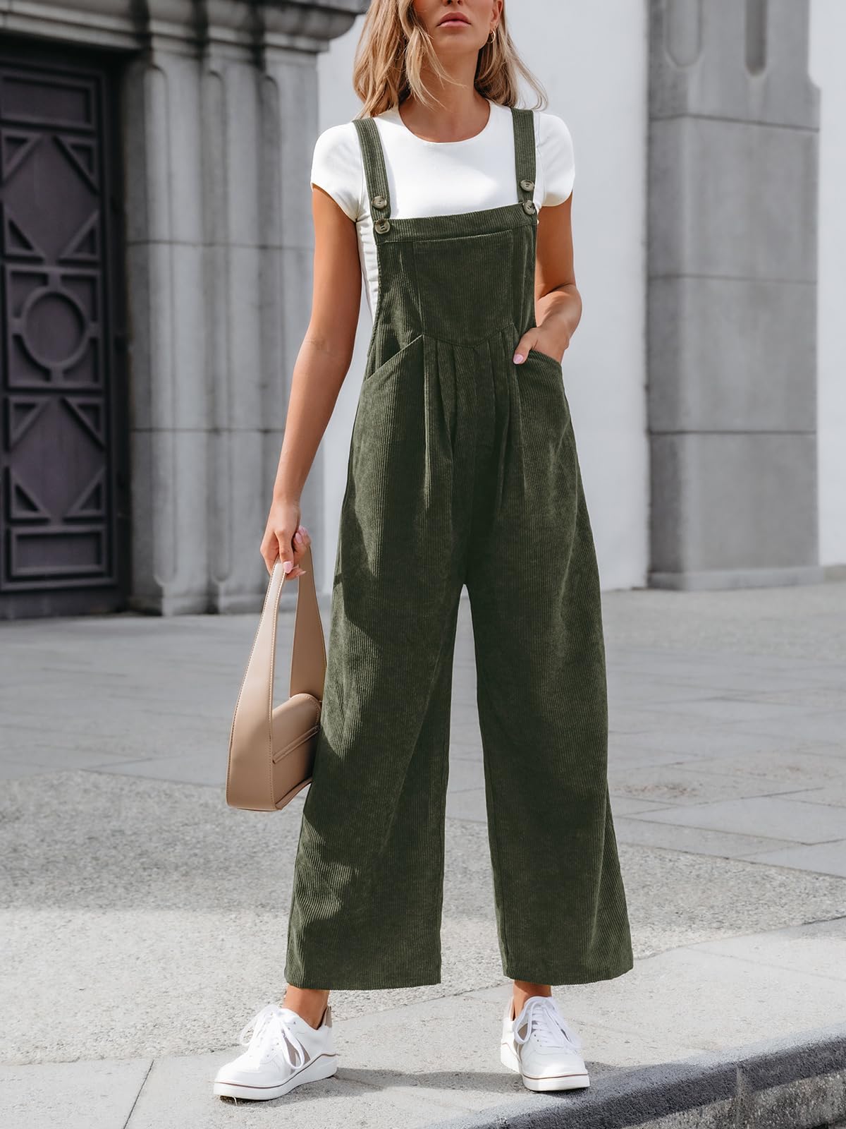 CUPSHE Womens Jumpsuit Corduroy Overalls Square Neck Sleeveless Wide Leg Jumpsuits Pockets Casual Outfit Loose Fall Romper thumbnail