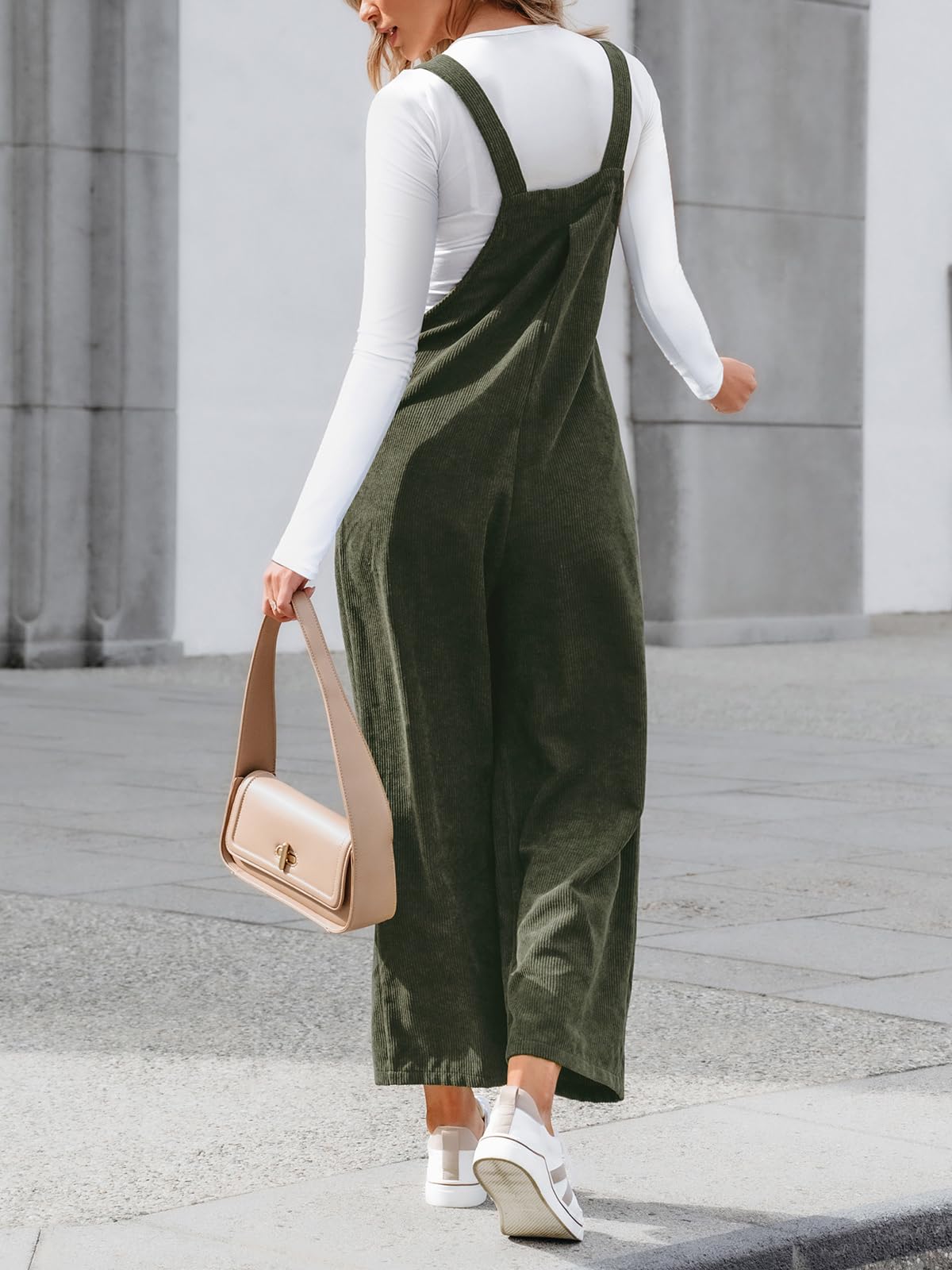 CUPSHE Womens Jumpsuit Corduroy Overalls Square Neck Sleeveless Wide Leg Jumpsuits Pockets Casual Outfit Loose Fall Romper thumbnail