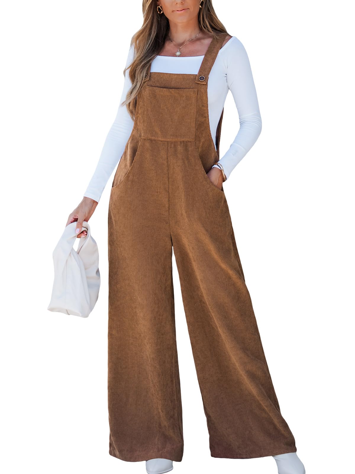 CUPSHE Womens Jumpsuit Corduroy Overalls Square Neck Sleeveless Wide Leg Jumpsuits Pockets Casual Outfit Loose Fall Romper thumbnail