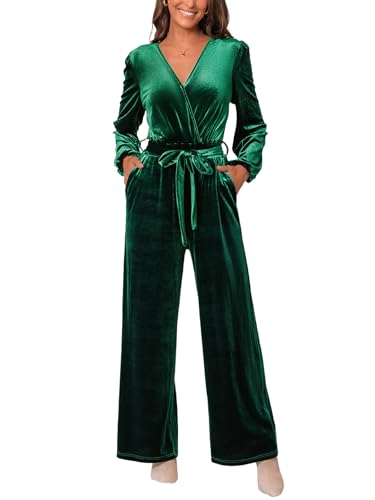 CUPSHE Women's Romper V Neck Knit Surplice Long Sleeves Waist tie Pockets Straight leg Jumpsuit Outfit Casual Dressy thumbnail