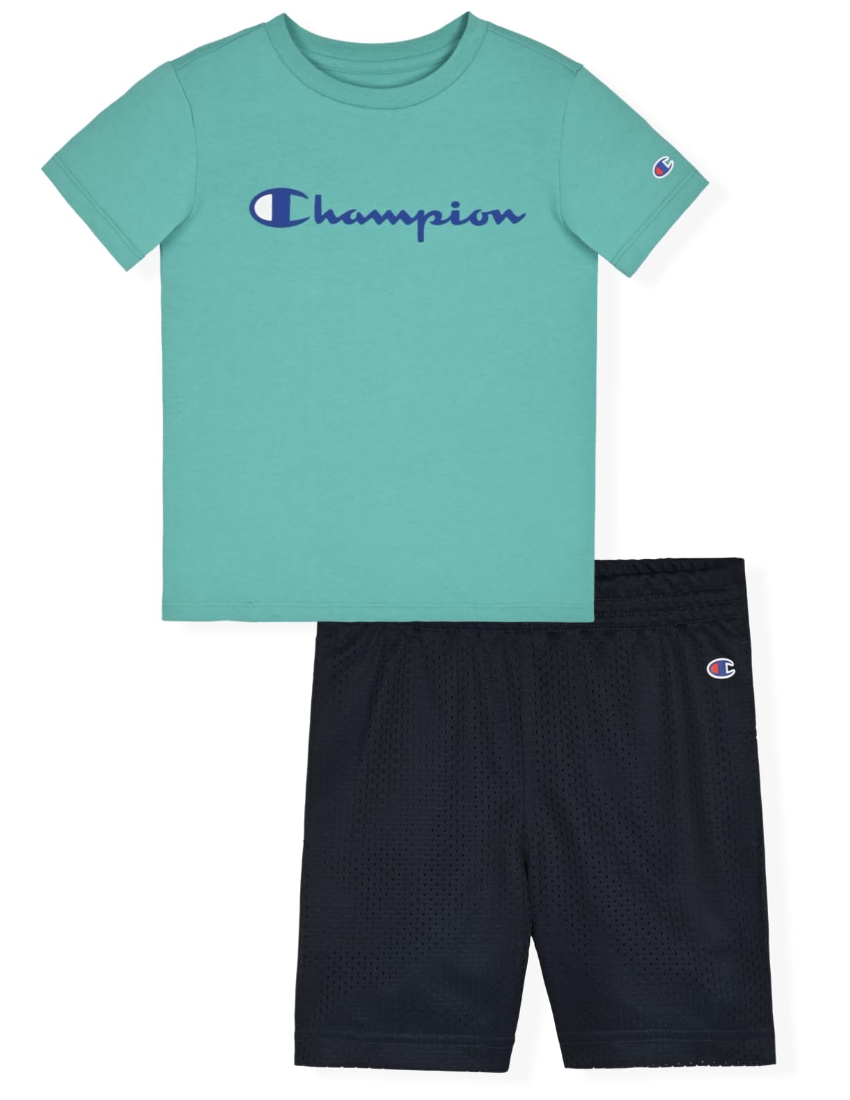 Champion Boys 2 Piece Short Sleeve Shirt and Mesh Shorts Sets