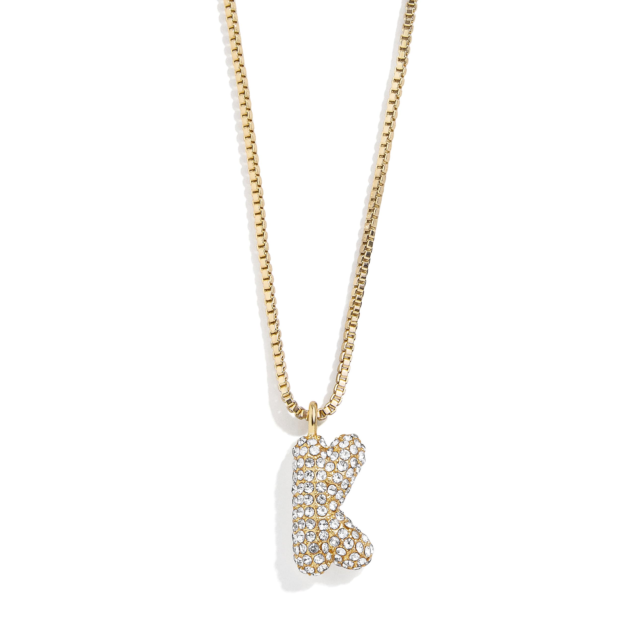 BaubleBar Gold-Plated Initial Necklace - Bubble or Signature Letter Pendant, 17-Inch Chain Necklace with Lobster Clasp, Fashion Jewelry, Perfect Personalized Gift for Women
