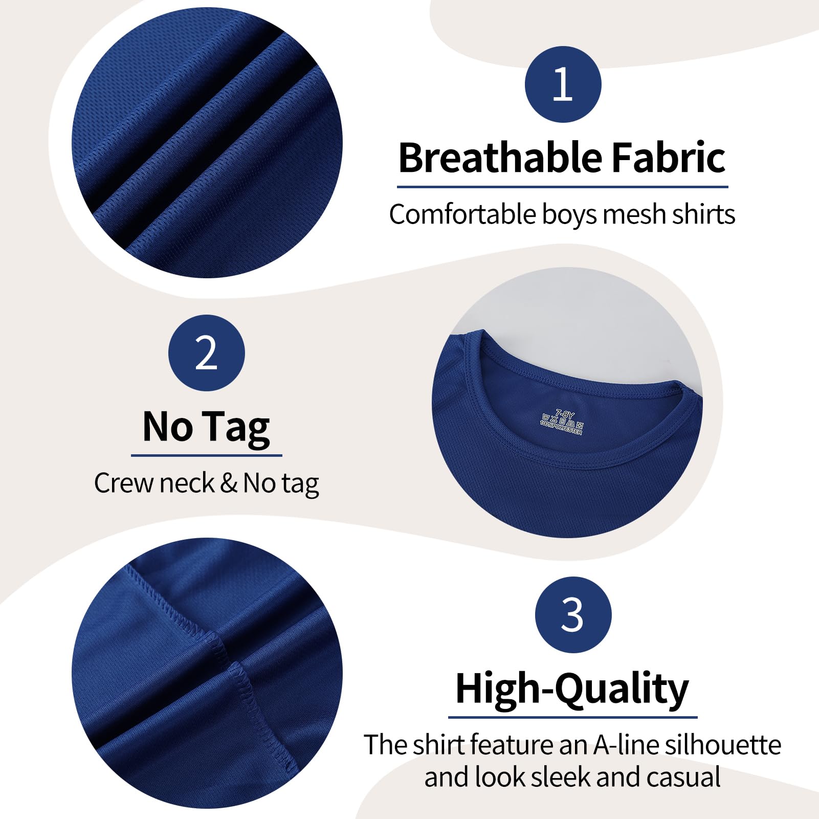 6 Pack Quick Dry Mesh Boys Shirts Athletic Short Sleeve Kids Shirts(4-18Y） | Moisture Wicking Youth Boys T Shirts,100%Polyester Sport Kids T Shirts,Performance Workout Teen Activewear,Basic Boys Clothes thumbnail
