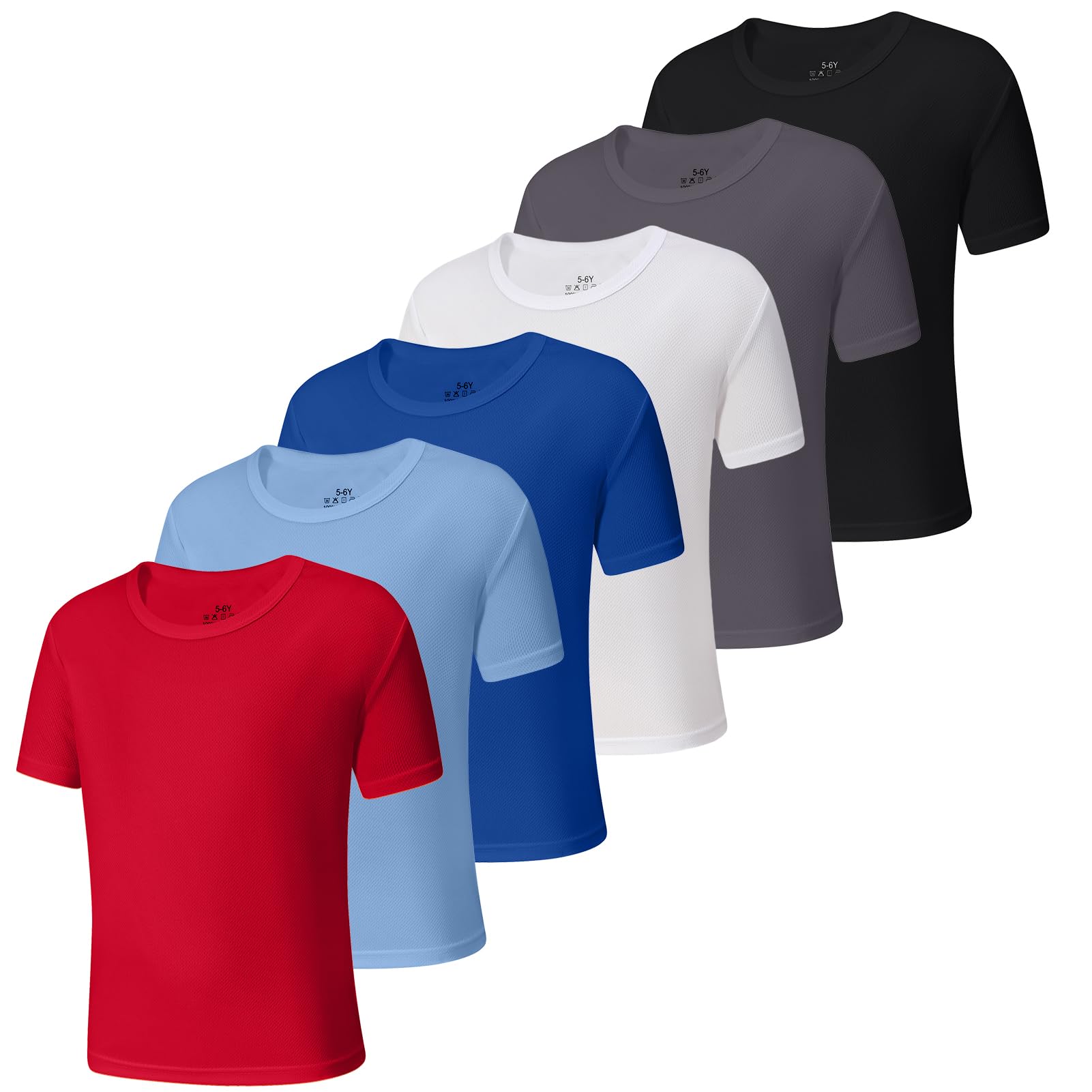 6 Pack Quick Dry Mesh Boys Shirts Athletic Short Sleeve Kids Shirts(4-18Y） | Moisture Wicking Youth Boys T Shirts,100%Polyester Sport Kids T Shirts,Performance Workout Teen Activewear,Basic Boys Clothes thumbnail