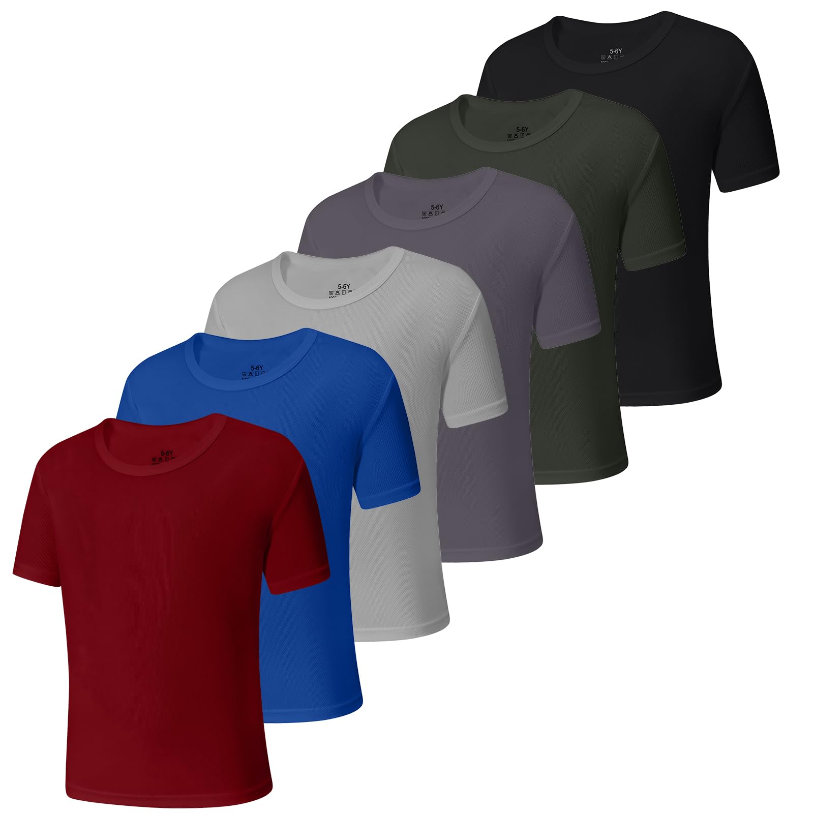 6 Pack Quick Dry Mesh Boys Shirts Athletic Short Sleeve Kids Shirts(4-18Y） | Moisture Wicking Youth Boys T Shirts,100%Polyester Sport Kids T Shirts,Performance Workout Teen Activewear,Basic Boys Clothes thumbnail