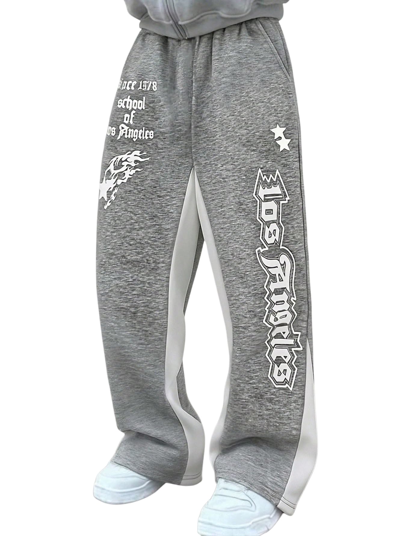 SHENHE Boy's Letter Print Elastic Waist Pants Wide Leg Pocket Athletic Sweatpants