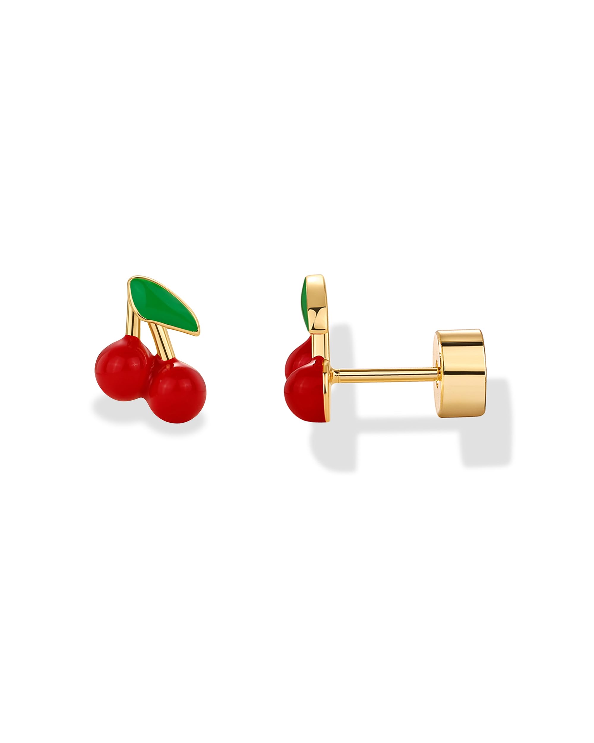 PAVOI 14K Gold Plated 925 Sterling Silver Posts Enamel Flatback Stud Earrings for Women - Colored Chili Pepper Strawberry Cherry Emoji Screwback Earrings - Dainty Helix Cartilage Piercing Jewelry