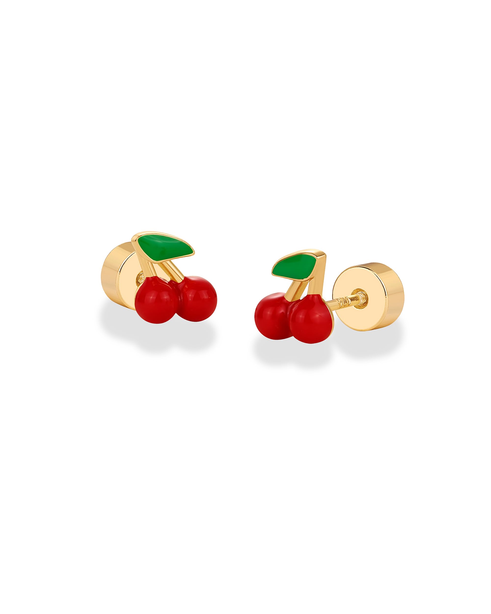 PAVOI 14K Gold Plated 925 Sterling Silver Posts Enamel Flatback Stud Earrings for Women - Colored Chili Pepper Strawberry Cherry Emoji Screwback Earrings - Dainty Helix Cartilage Piercing Jewelry thumbnail