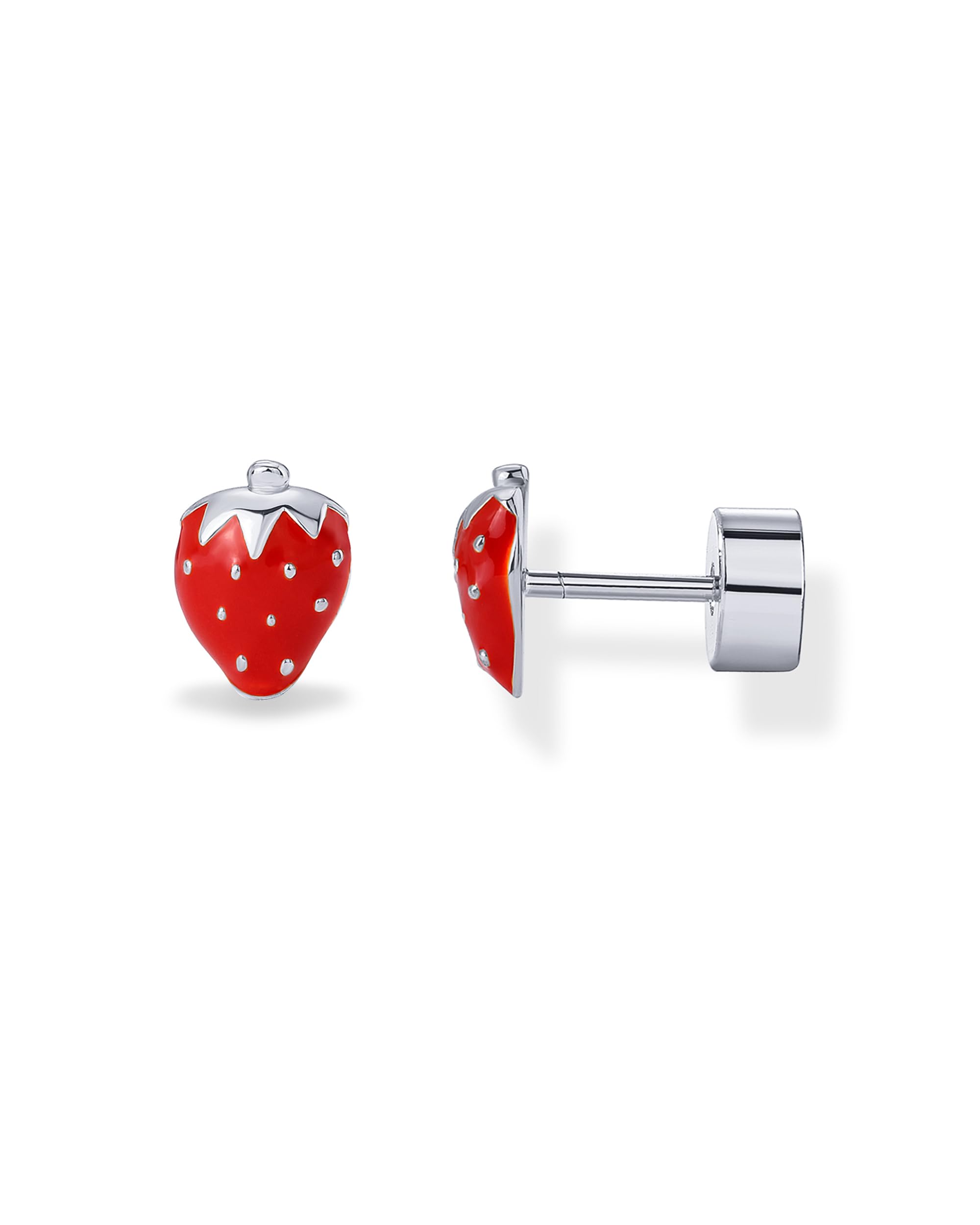 PAVOI 14K Gold Plated 925 Sterling Silver Posts Enamel Flatback Stud Earrings for Women - Colored Chili Pepper Strawberry Cherry Emoji Screwback Earrings - Dainty Helix Cartilage Piercing Jewelry thumbnail