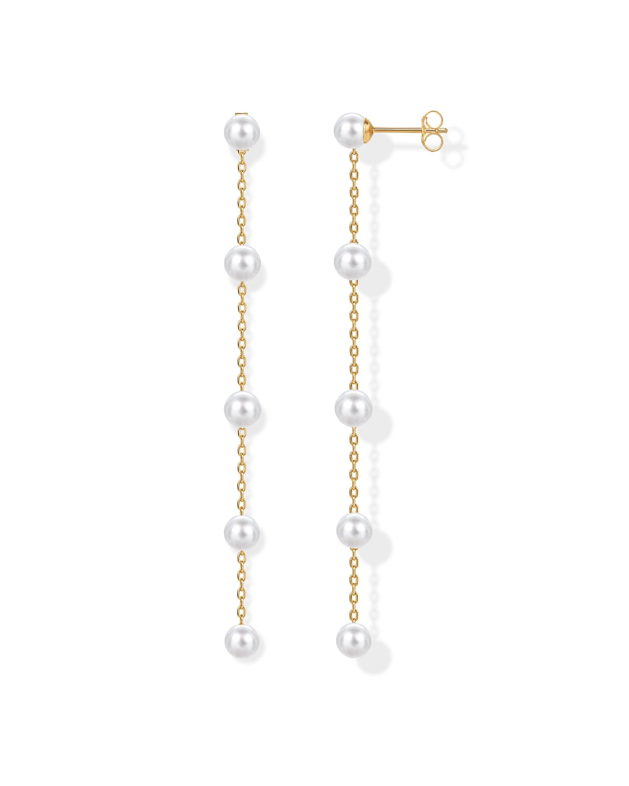 PAVOI 14K Gold Plated 925 Sterling Silver Posts Pearl Dangle Drop Earrings | Bridal Pearl Earrings for Women