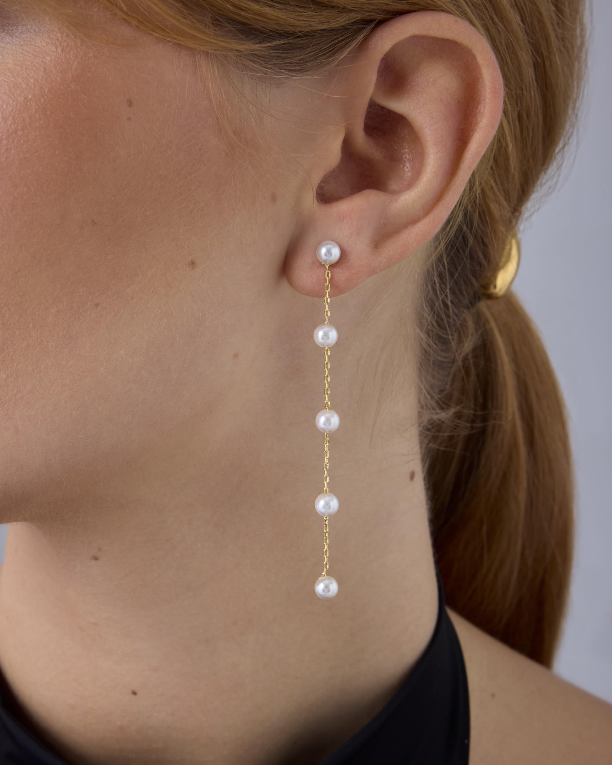 PAVOI 14K Gold Plated 925 Sterling Silver Posts Pearl Dangle Drop Earrings | Bridal Pearl Earrings for Women thumbnail